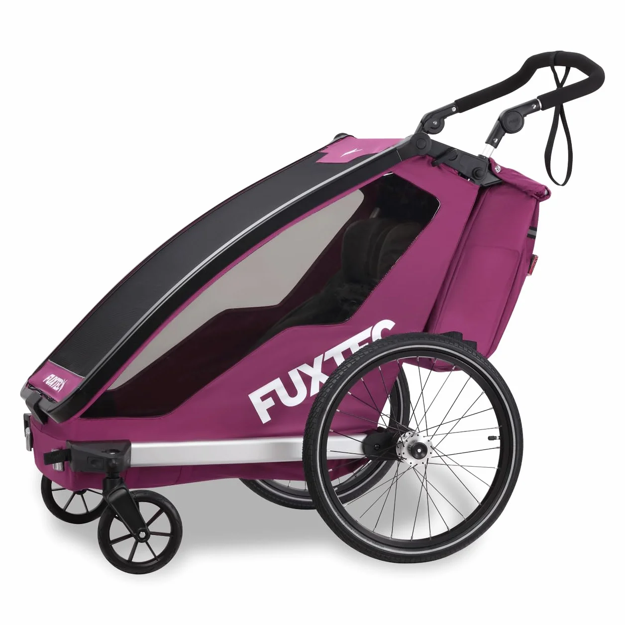 FUXTEC Remorque de vélo 2 en 1 FX-FA1 pour 2 enfants en aluminium pliable avec protection pluie et soleil
