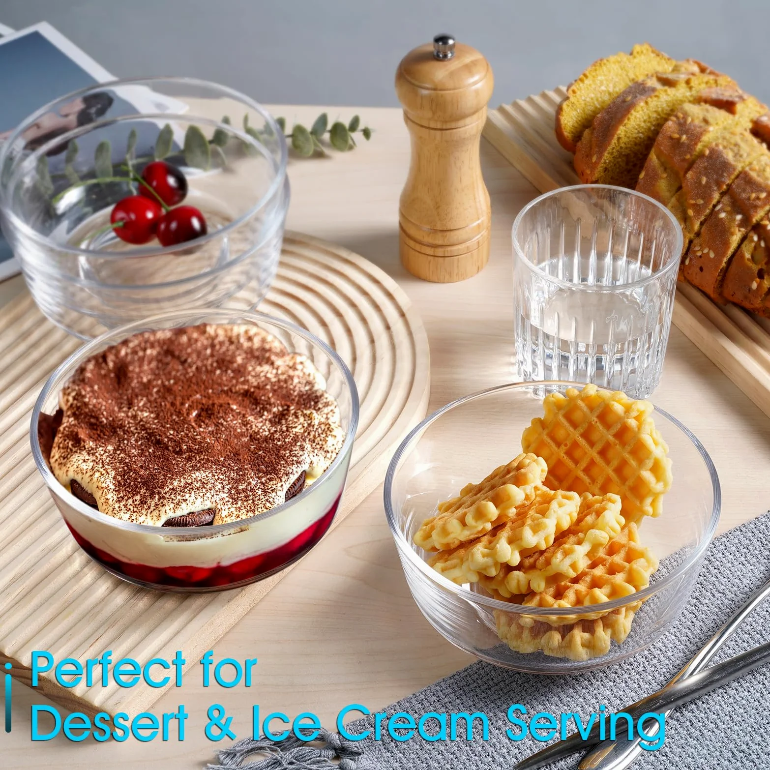 NUTRIUPS Lot de 4 petits bols à dessert en verre de 14,5 cm, petits bols à dessert en verre transparent de 590 ml pour la cuisine