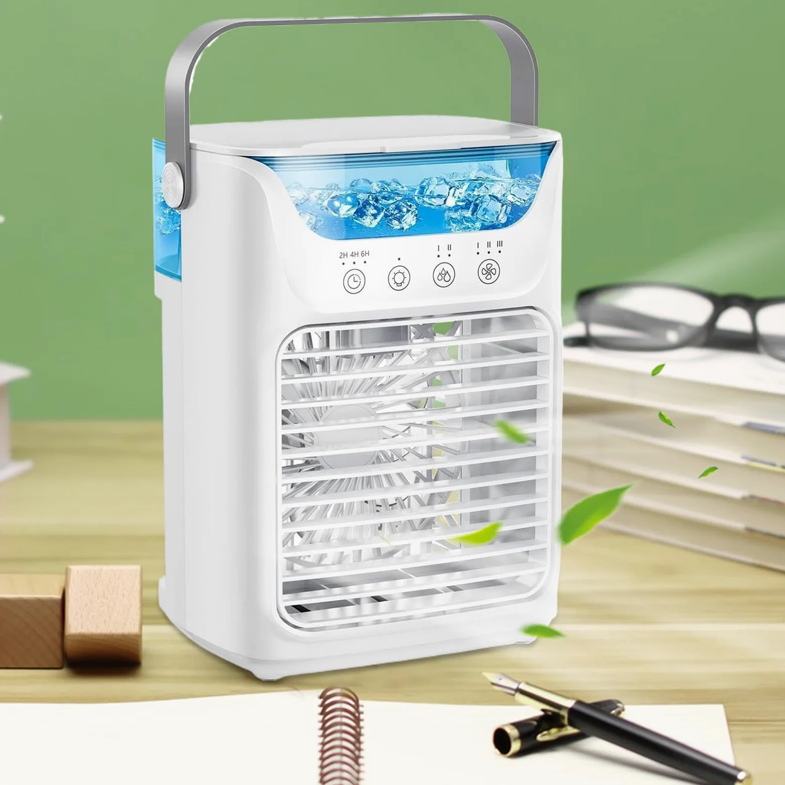 Ventilateur de climatisation portable, refroidisseur d'eau brumisée, 20,3 x 16,5 cm, 3 vitesses, design compact et rechargeable, dispositif de brumisation personnel pour bureau, table de chevet