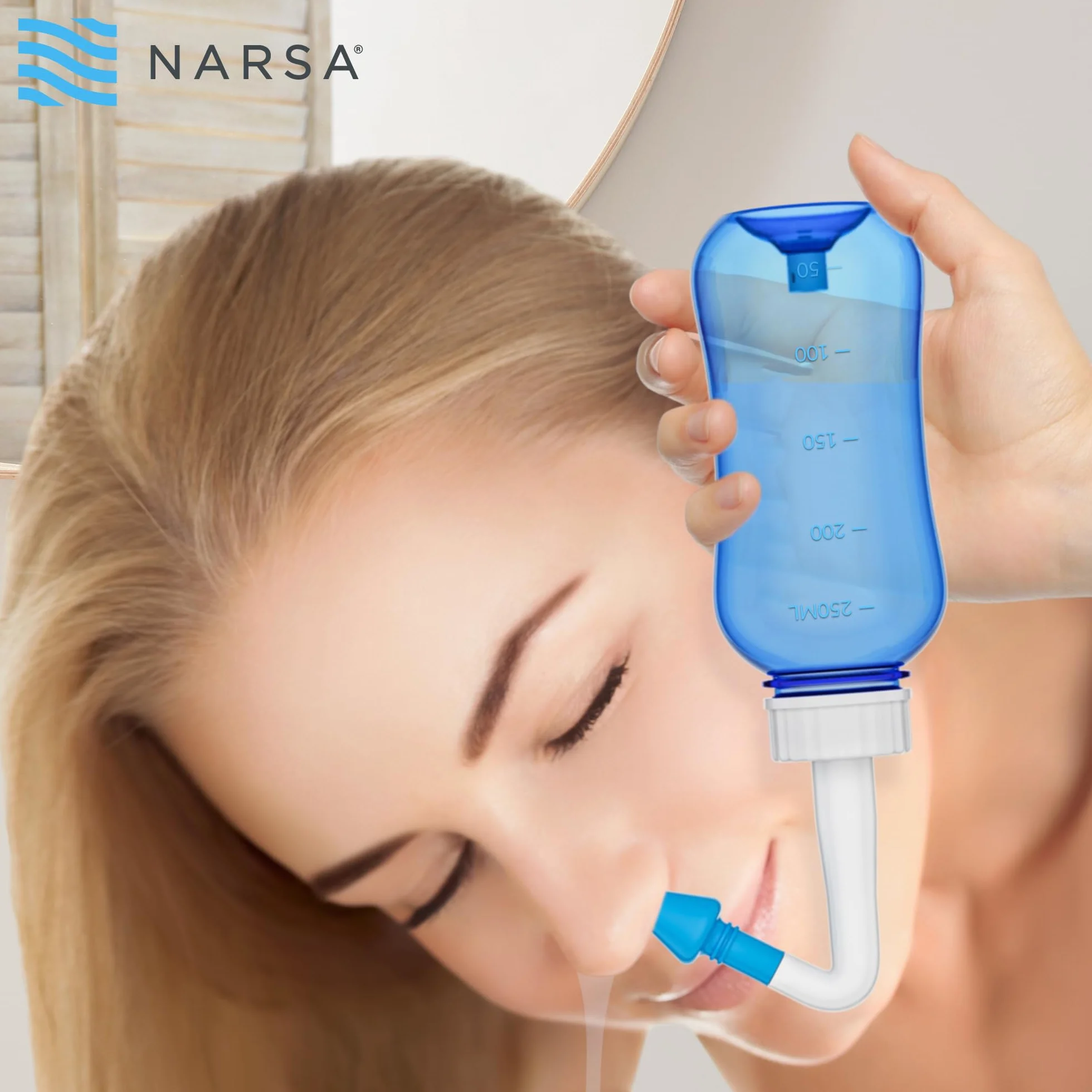 NARSA Douche nasale avec 30 sachets de sel de rinçage nasal pour soulager la congestion et les allergies