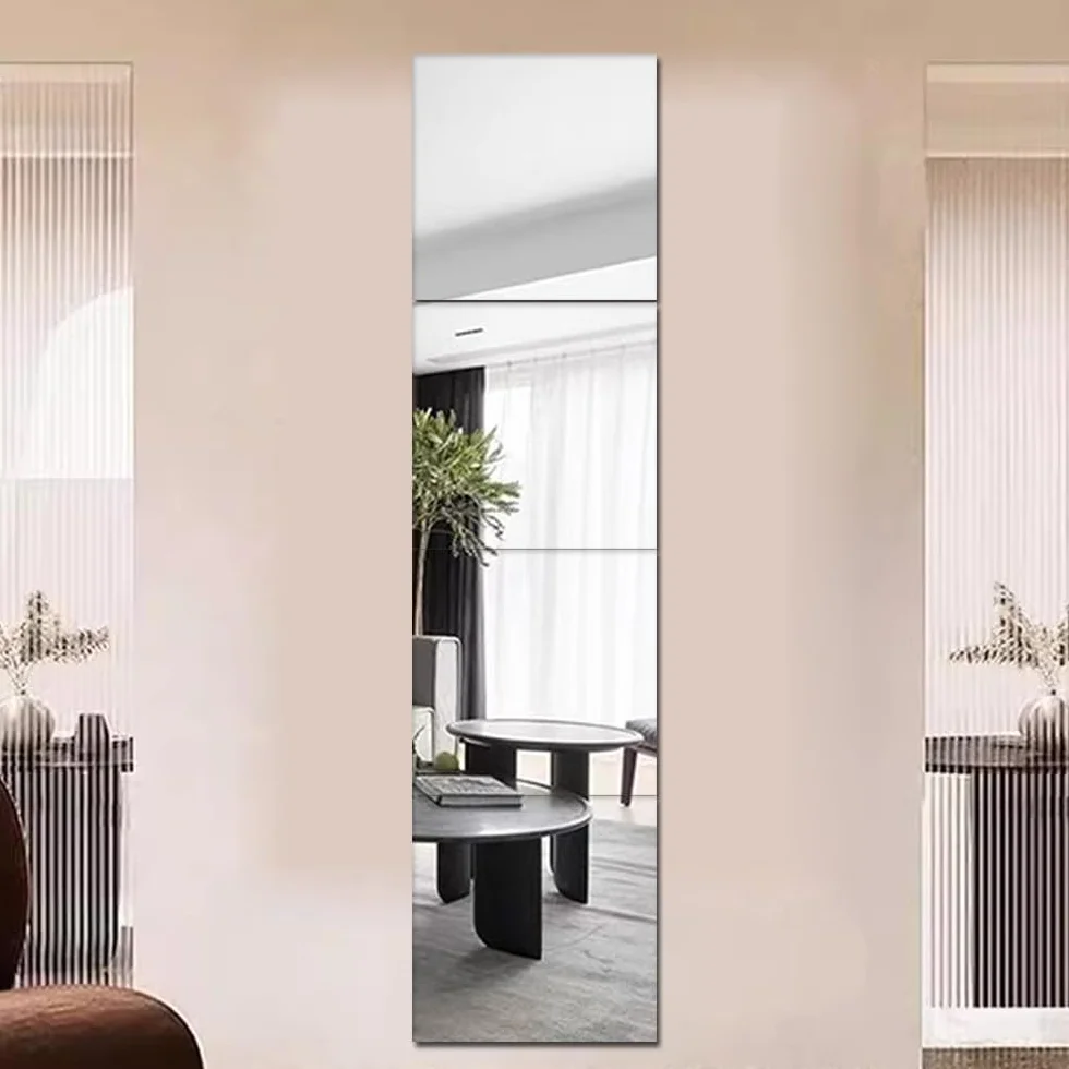 Miroirs adhésifs acrylique pleine longueur HD incassables 4 pièces pour mur