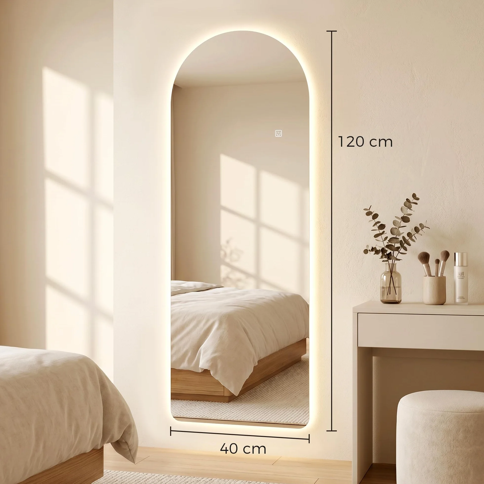 HOMCOM Grand Miroir Mural LED 120 x 40 cm Pleine Longueur arqué Anti-déflagrante intensité Variable 3 Couleurs