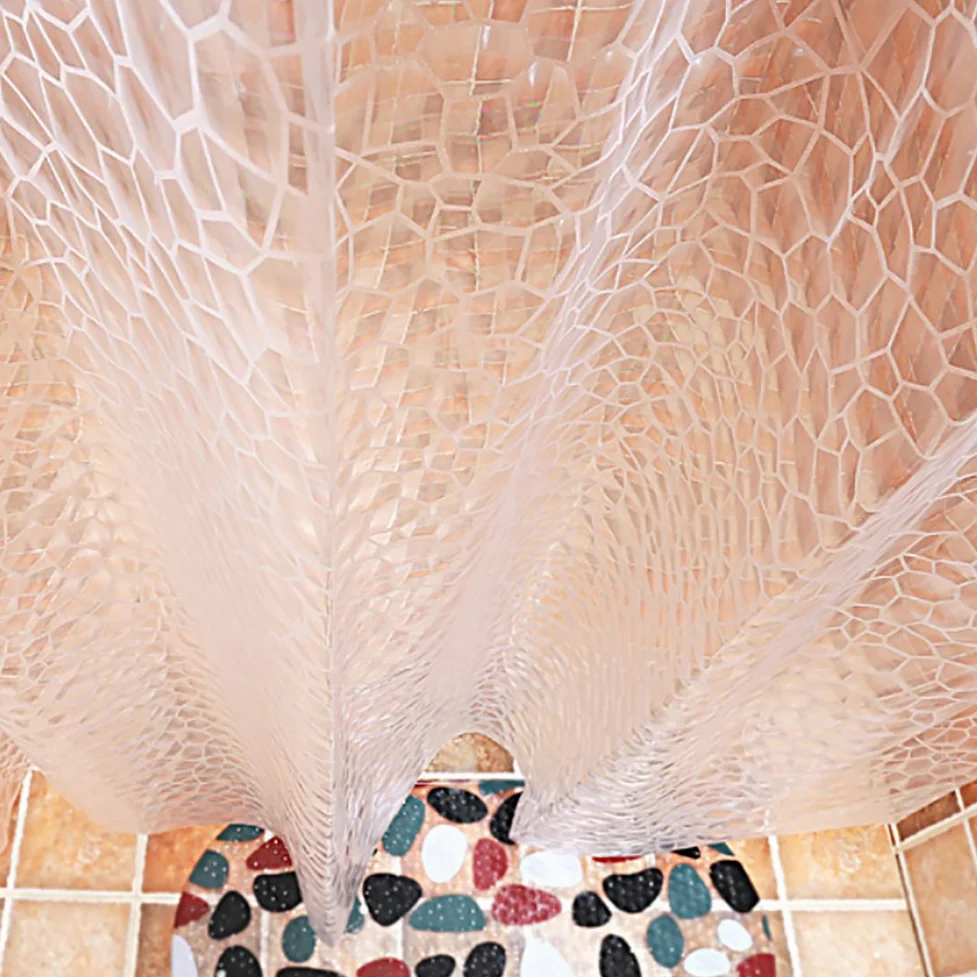 Rideau de douche géométrique, Rideau de douche tissu Rideau de douche Épais Imperméable Translucide Environnement Protection Rideaux de douche pour la maison-blanc W300xH200cm(118x79inch)