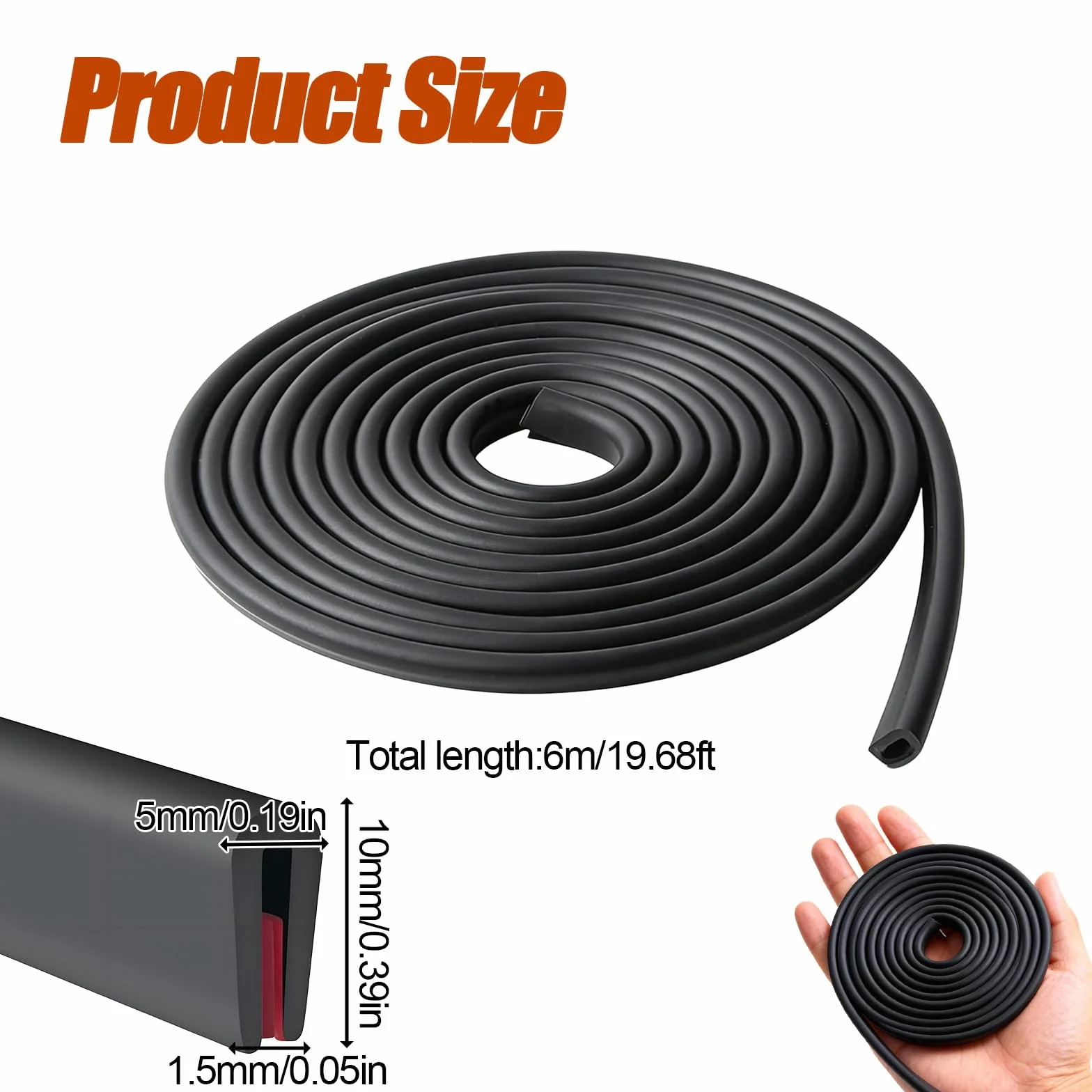 Bande de Protection des Bords en Caoutchouc EPDM 1.5mm x 6m pour Panneaux et Portes de Voiture