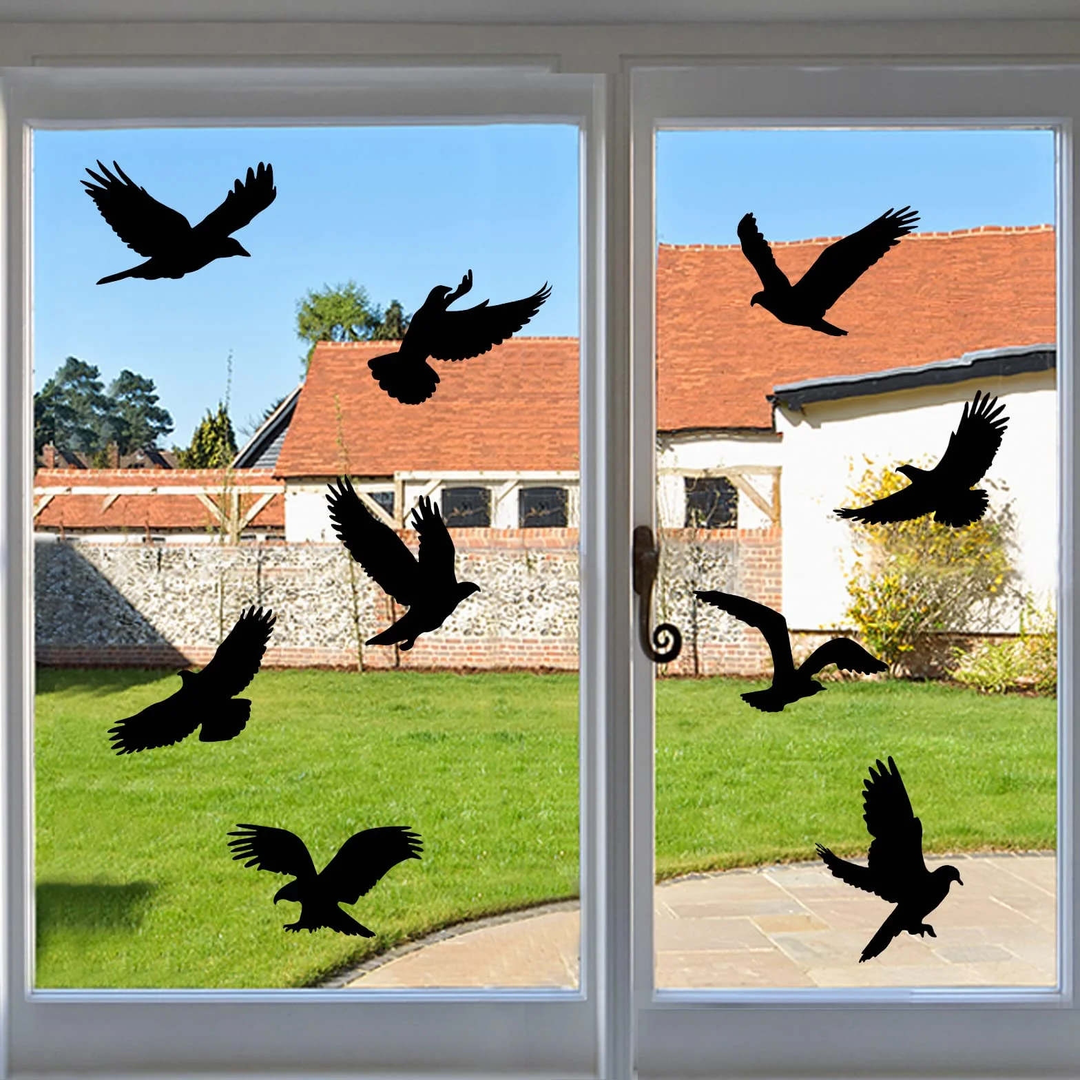 HOOWA Stickers Anti Collision Oiseaux Grand 27-31cm, 9PCS Autocollants Fenetre Electrostatique PVC Noir Protection Oiseaux
