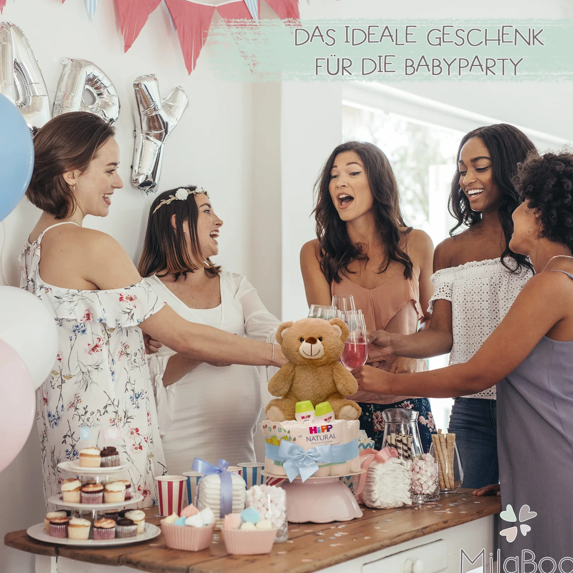 MilaBoo® Gâteau de couches bleu garçon avec petit ourson tout doux cadeau de naissance personnalisé