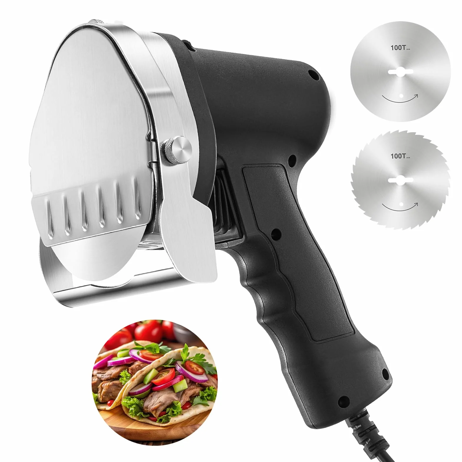 FOHERE Couteau à Kebab Électrique, Trancheuse à Viande Turc, 3800 RPM, 0-8mm, Lames D100 mm