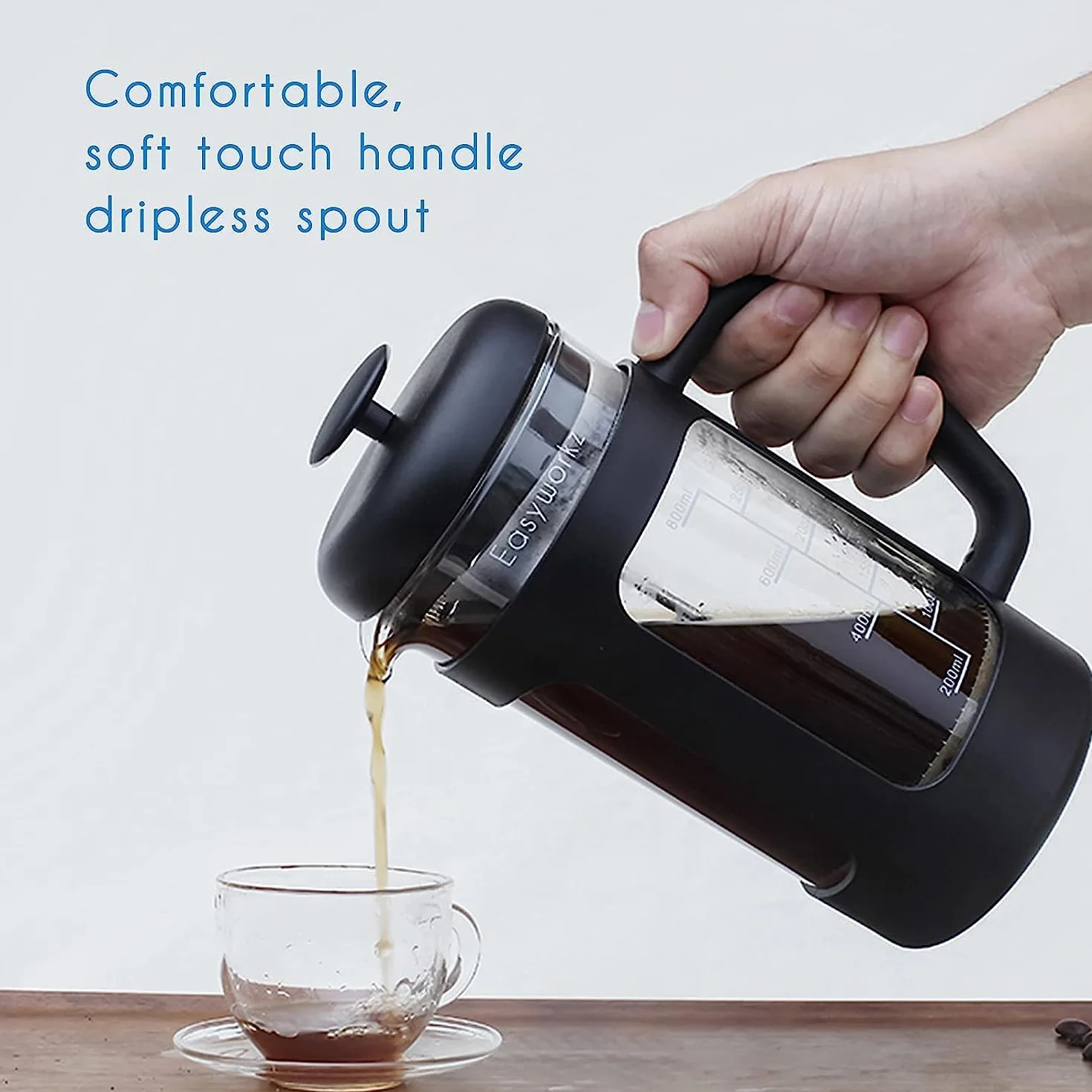Easyworkz Cafetière à piston verre borosilicate 350ml Noir