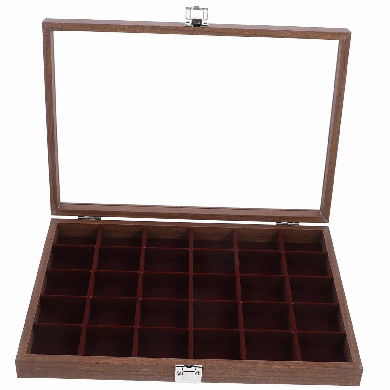 Ipetboom Boîte à Sachets de Thé 30 Compartiments en Verre et Bois Marron avec Couvercle Transparent, Organisateur Élégant pour Rangement Facile la Maison Salle à Manger