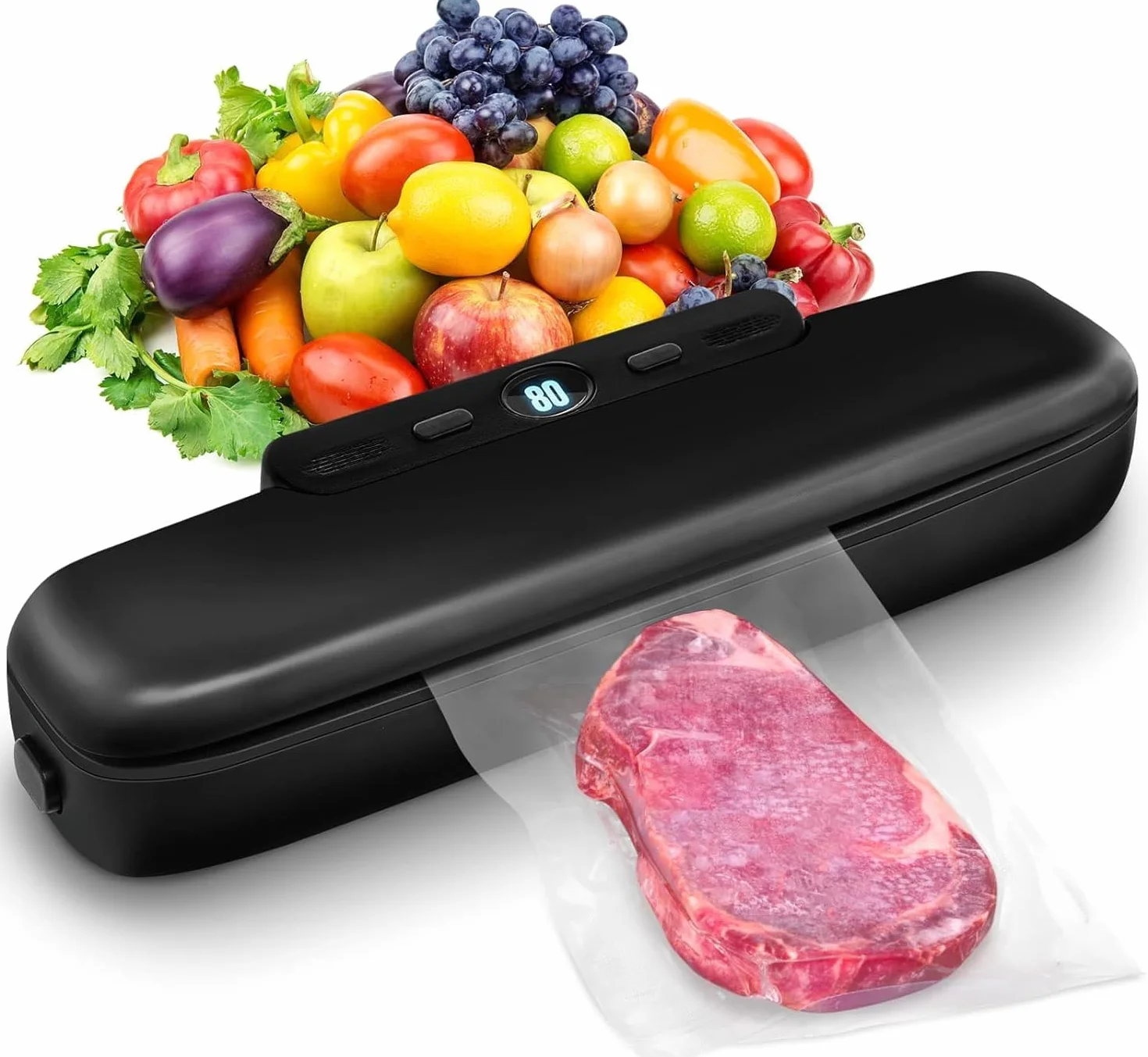 Machine à emballer sous vide automatique One Touch pour aliments, conservation sous vide, compacte (Noir)