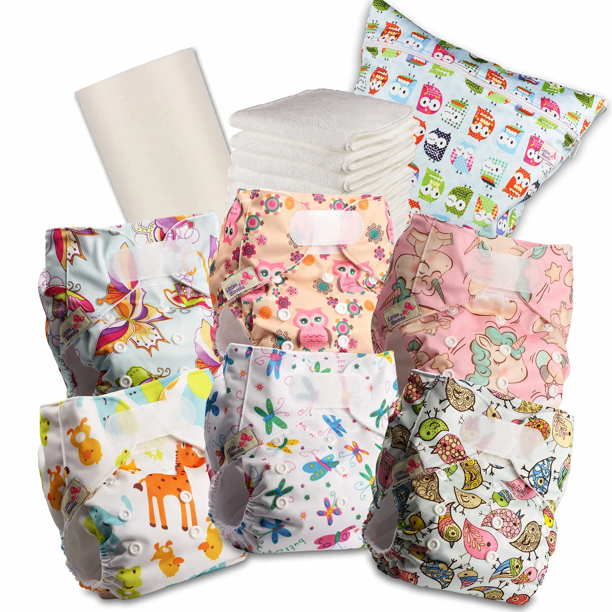 Littles & Bloomz Couche Lavable Lot de 6 avec Inserts Microfibre et Voiles Bambou