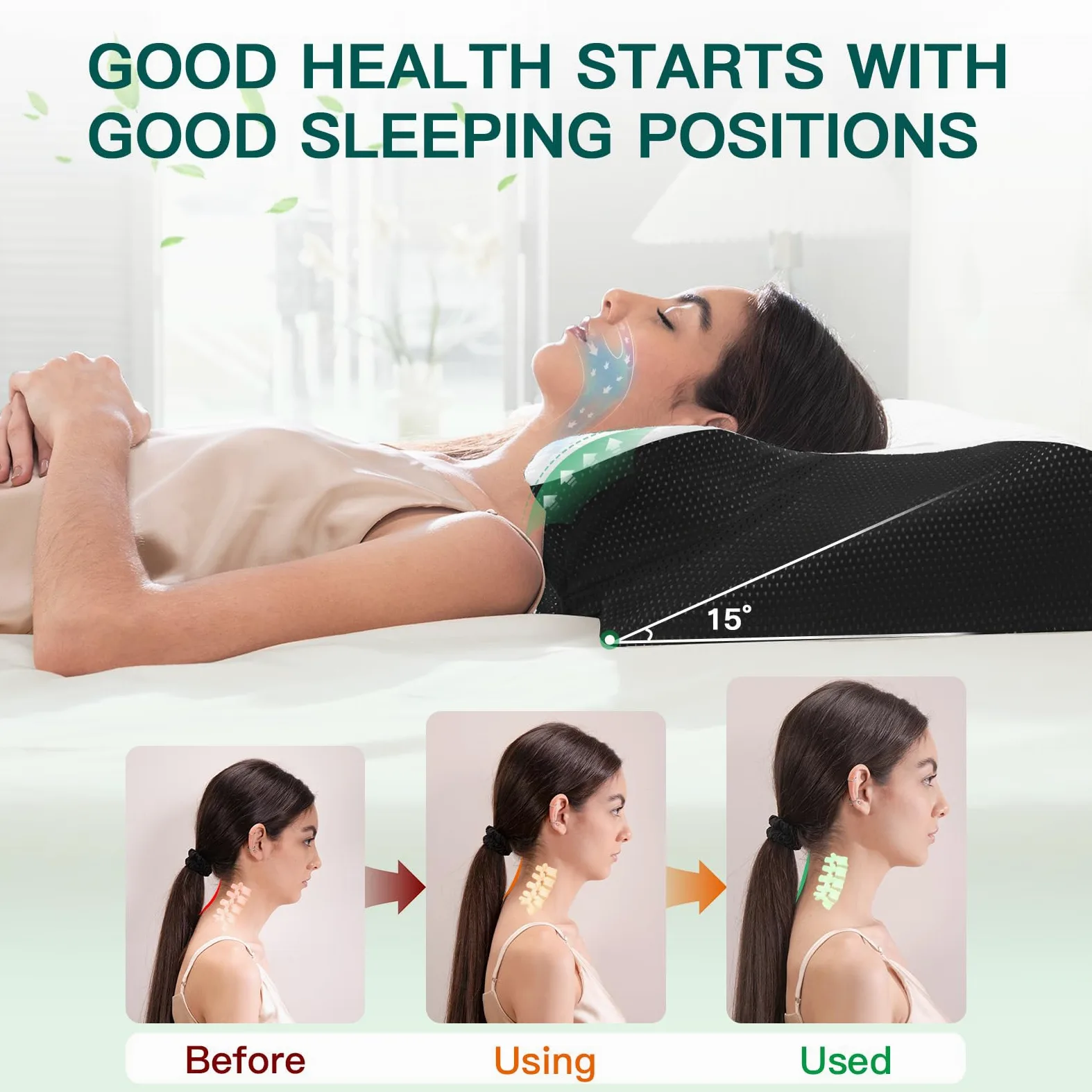 Oreiller Cervical Mémoire de Forme, Noir, 60x40x12/14cm | 2 en 1 Oreiller pour la Nuque pour Dormir Support pour Dormeurs de Côté, de Dos et sur Le Côté/Dos/Ventre