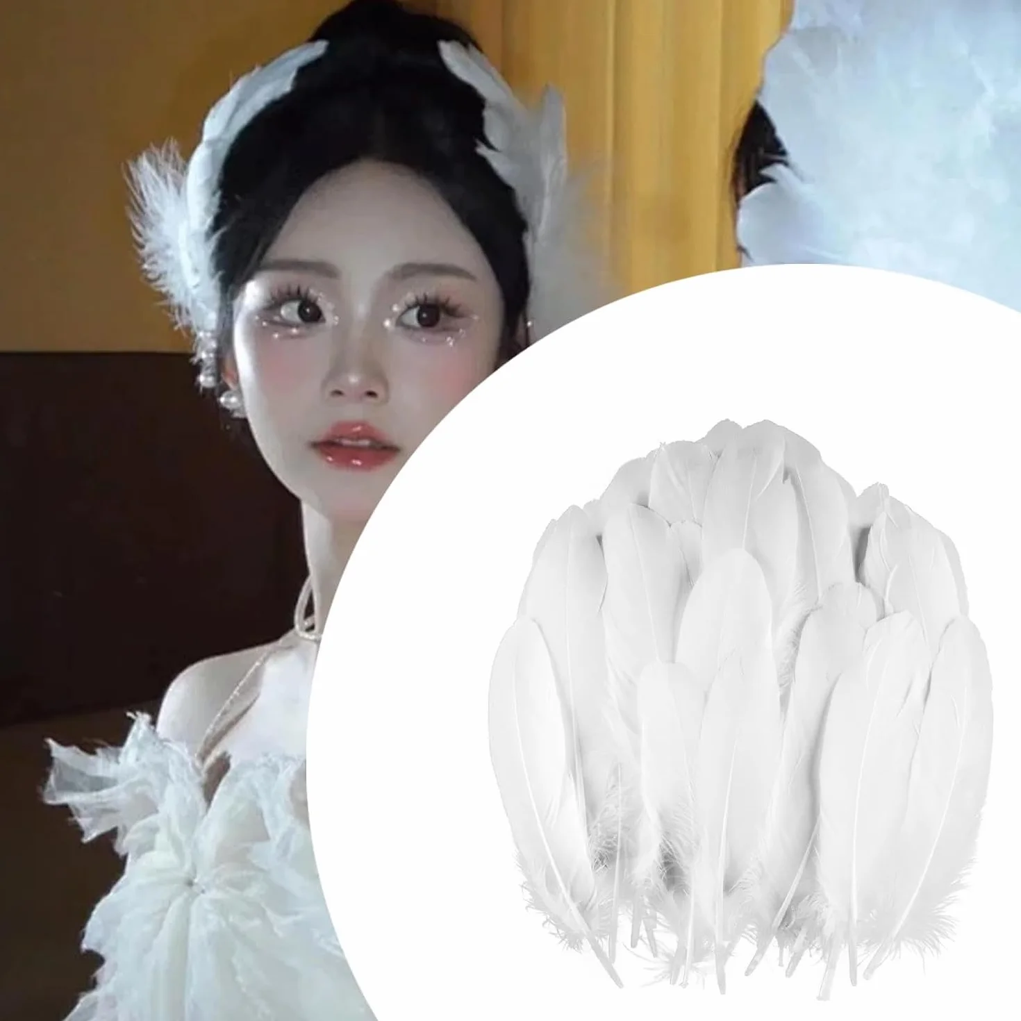 JOYOLA 100 Plumes Blanches Naturelles d'Oie pour Décoration DIY Mariage Noël
