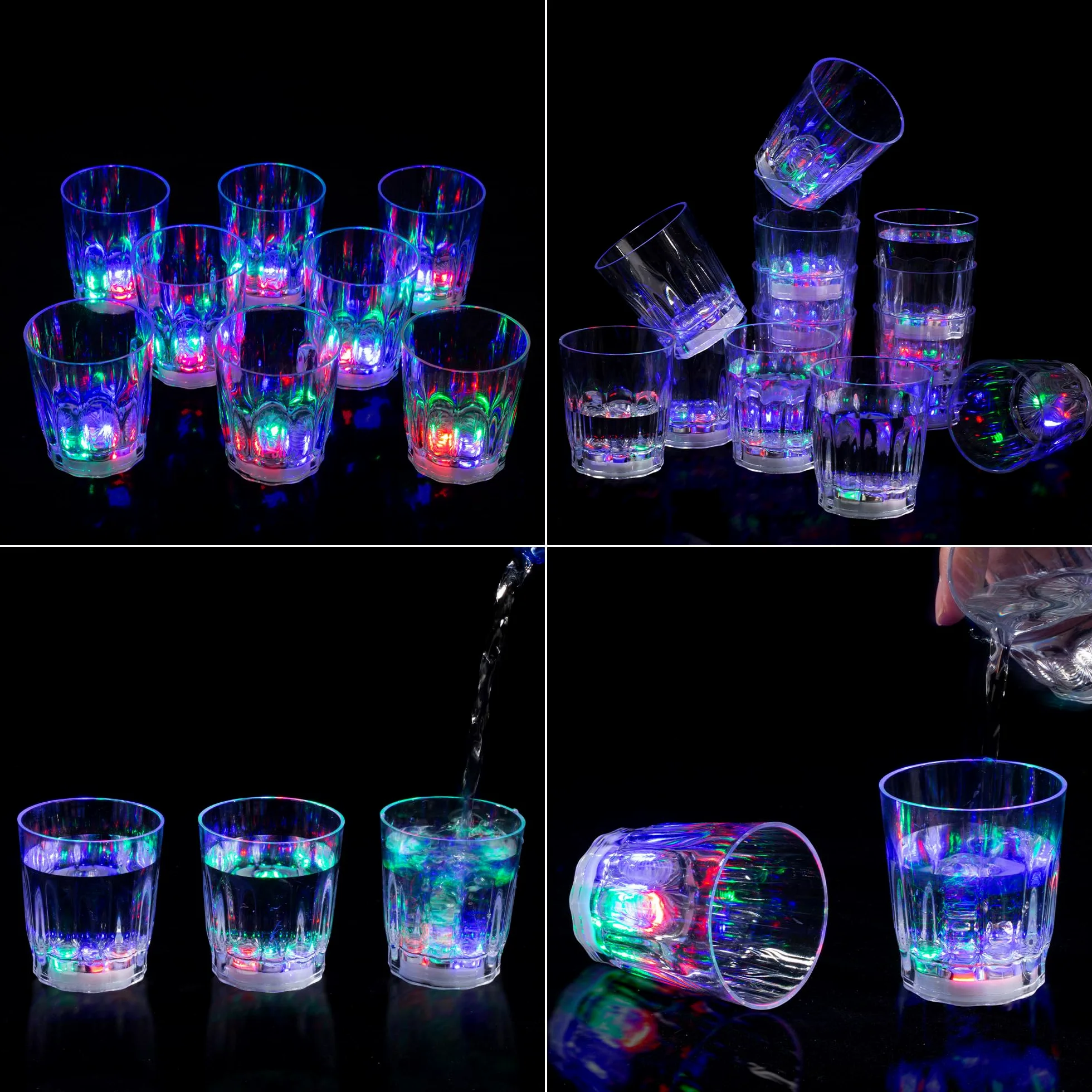 Lot de 48 verres à shot lumineux à DEL pour adultes - Verres à shot phosphorescents pour fête d'anniversaire, Noël, Halloween, bar, Pâques