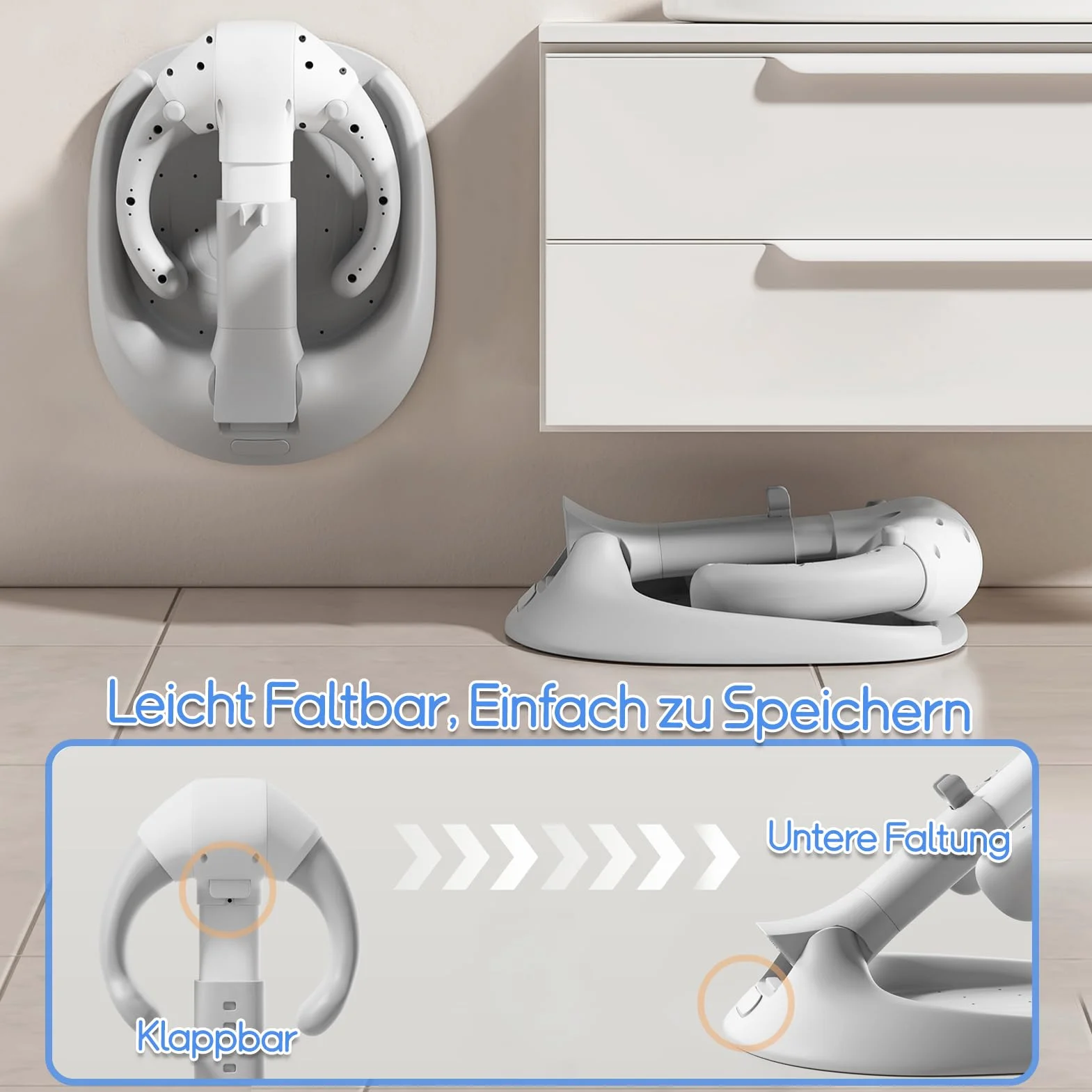 Support de Douche Bébé Debout Anti Pincement Réglable Base Antidérapante Poignée de Sécurité 6-36 Mois
