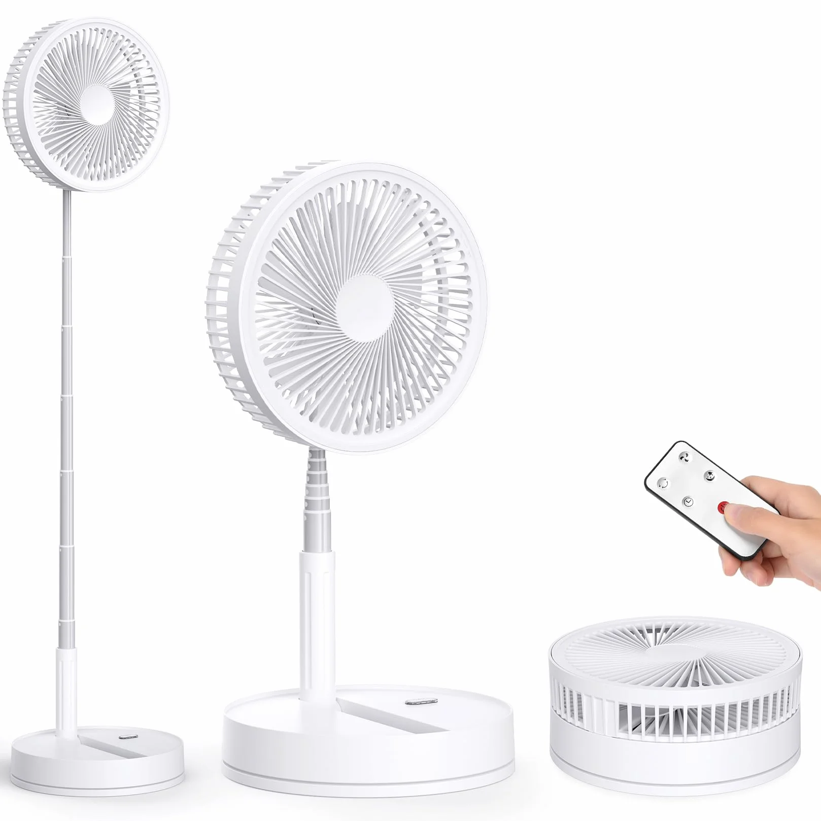 Ventilateur sur Pied Silencieux 8.6" Portable Pliable 4 Vitesses Timer 8000mAh USB Rechargeable pour Chambre Bureau