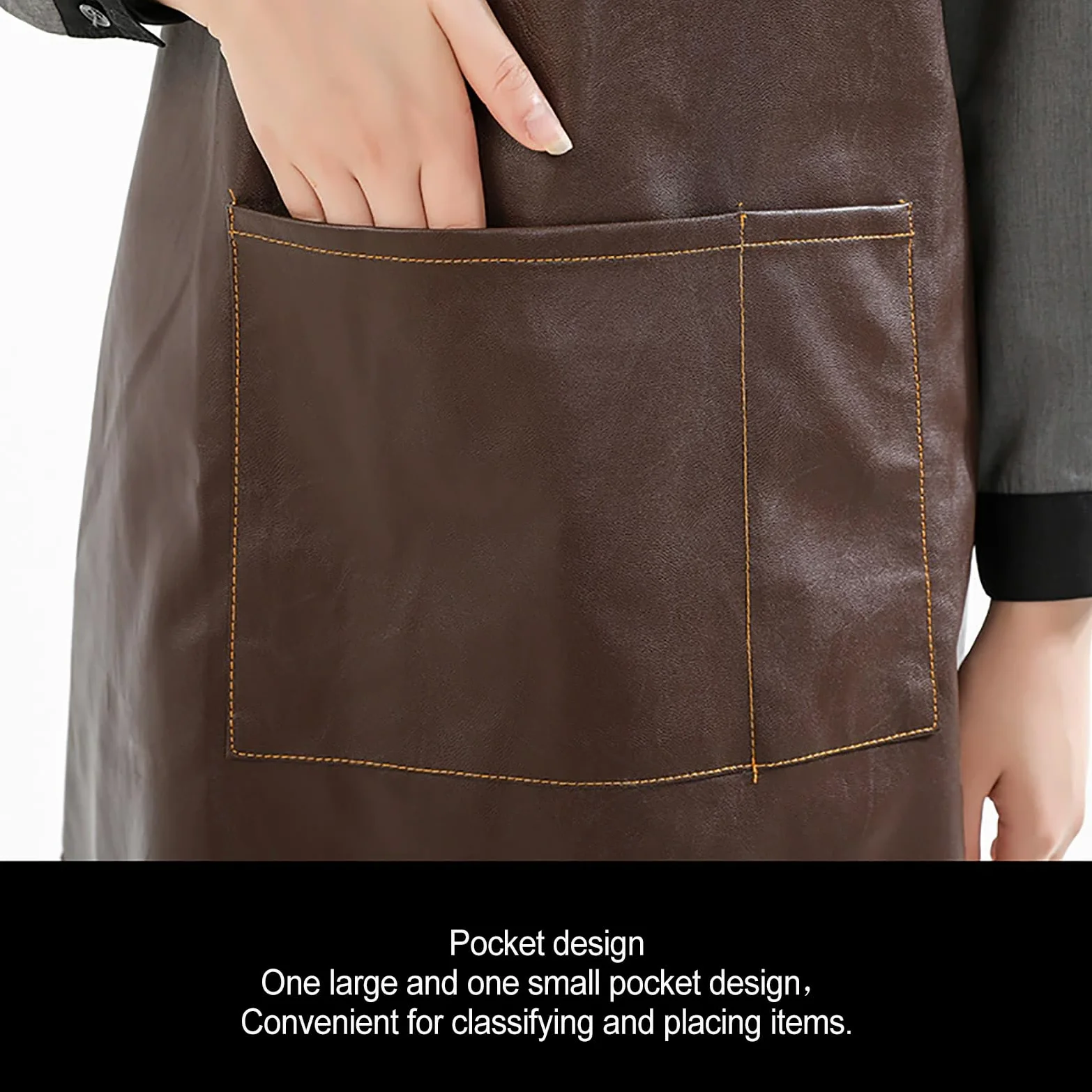 Tablier de cuisine en cuir imperméable avec poches pour la pâtisserie, la cuisine, la pâtisserie, le travail, le jardinage