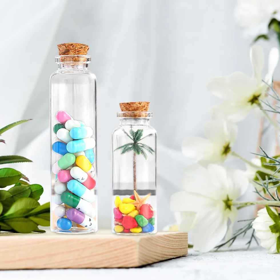 Fiole en Verre 25 ml Petite Bouteille avec Bouchon et Carte, Entonnoir, Ficelle pour Épices, Bonbons, DIY