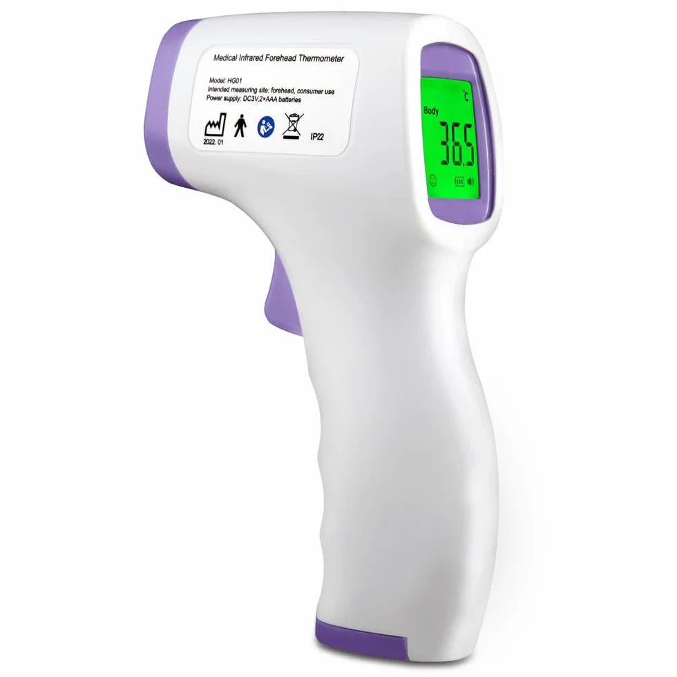 Thermomètre Frontal Sans Contact Adulte Bébé Lecture Instantanée 1s 32 Mémoire Alarme Fièvre