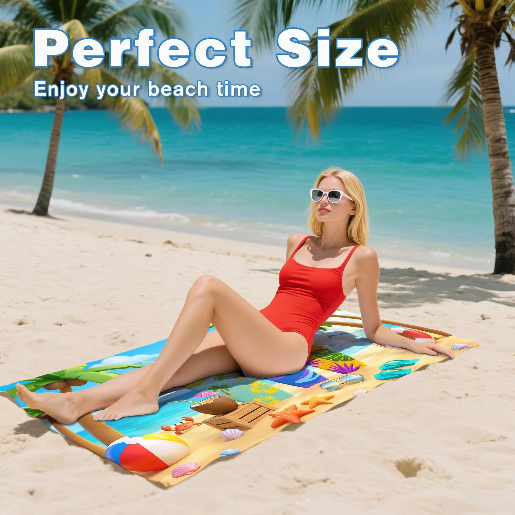 Serviette de Plage XXL Microfibre Planche de Surf Thème Plage Tropicale, Drap de Plage Séchage Rapide Anti Sable & Légère, Serviette de Bain Grande Taille 200x200 cm