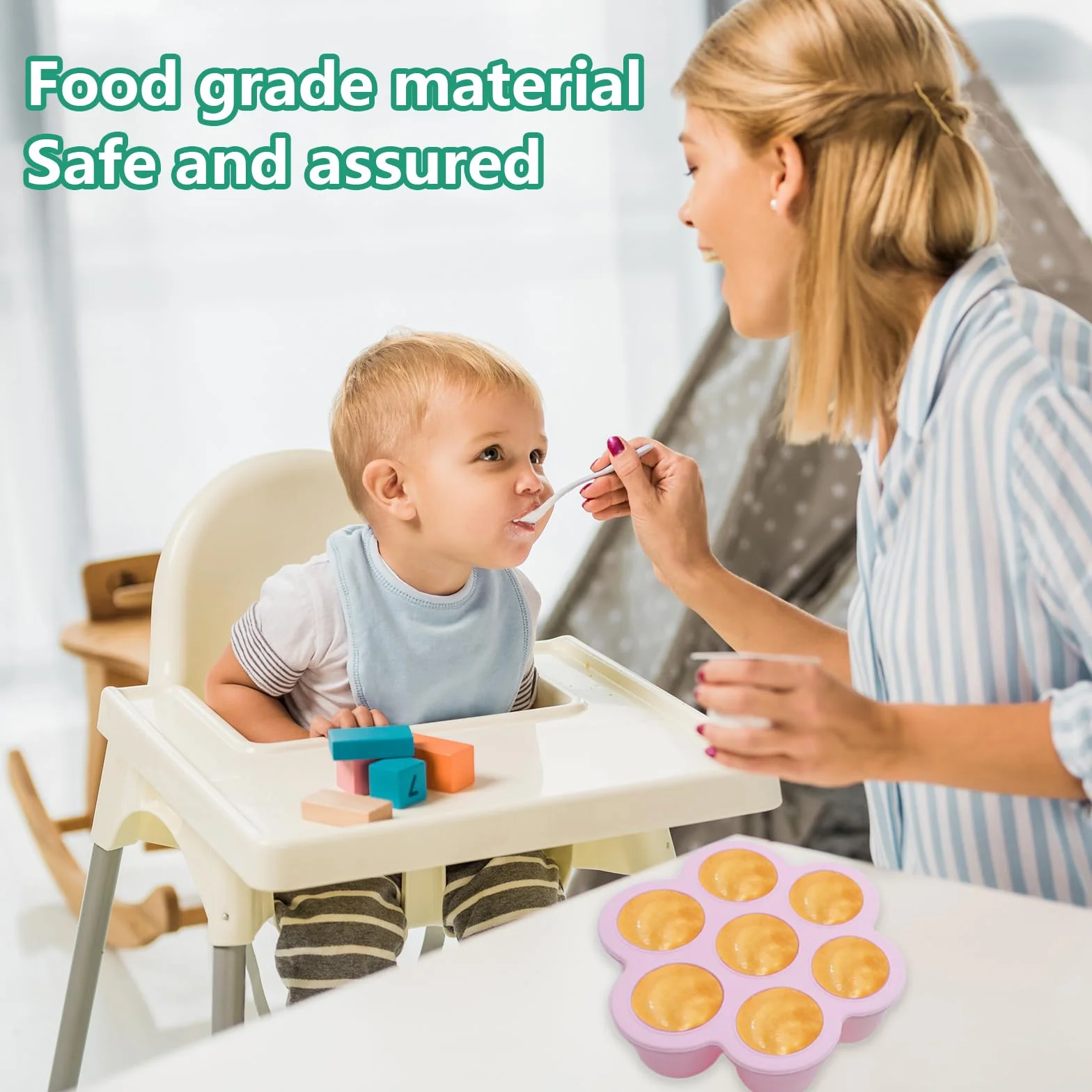 Bac à Glaçons avec Couvercle Bébé, Plateaux de Congélation Aliments Bébé en Silicone, Moule Purée Bébé