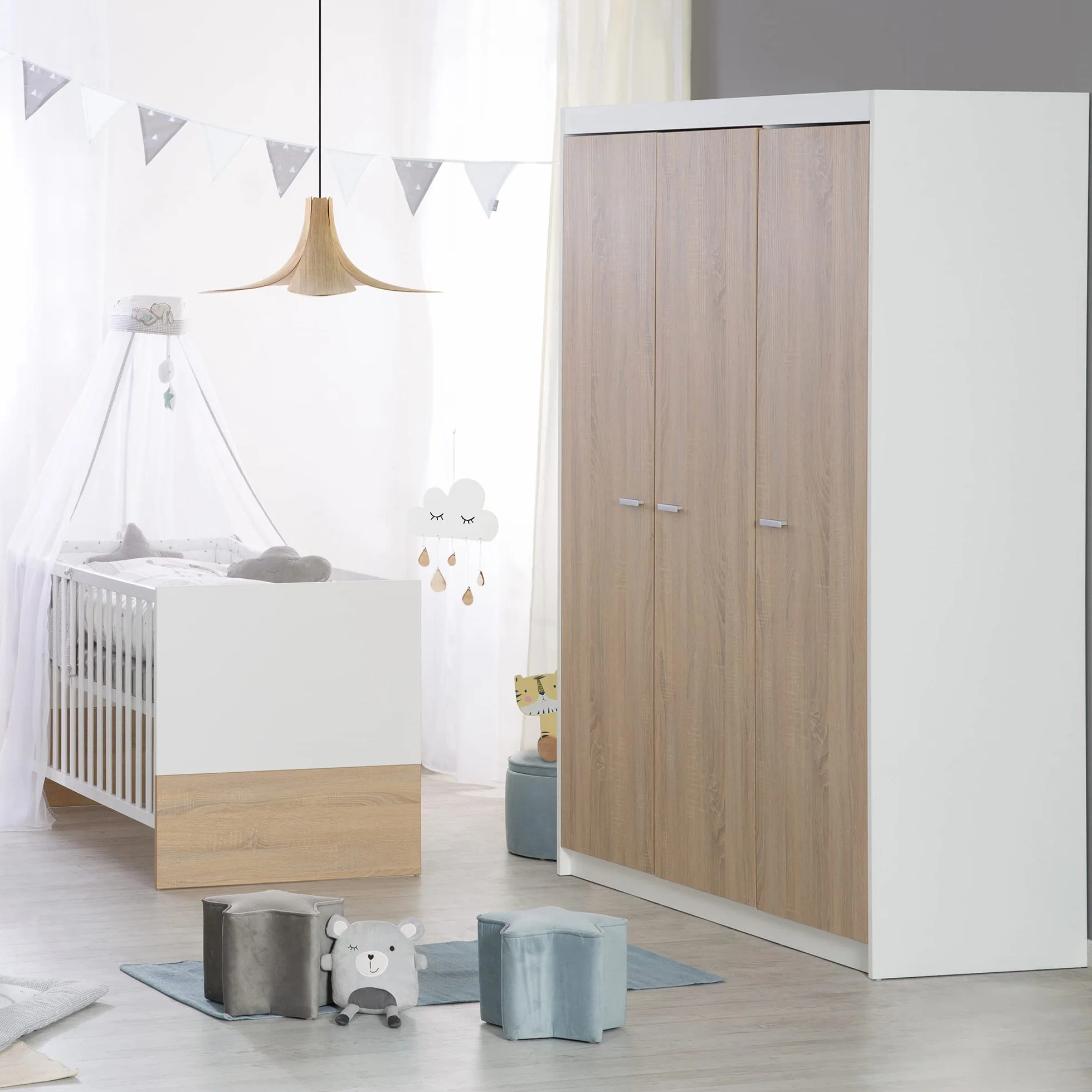 roba Gabriella Chambre Bébé Complète Lit Évolutif 70x140 cm Commode à Langer Armoire 3 Portes Blanc Décor Bois