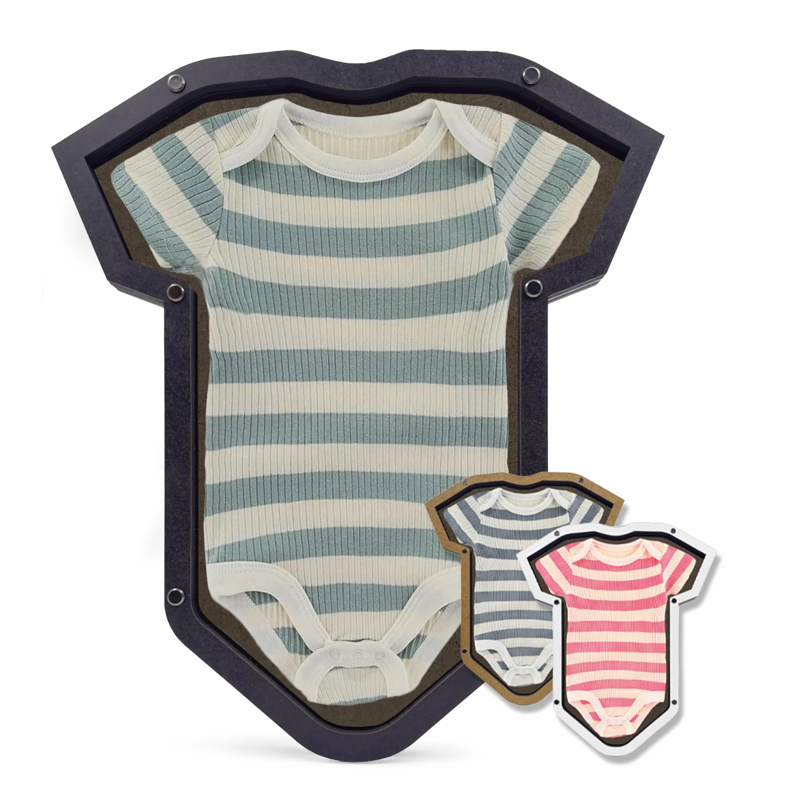 Cadre photo pour body de bébé en bois avec joint d'ombrage 3D et contours découpés - Cadre souvenir durable avec support