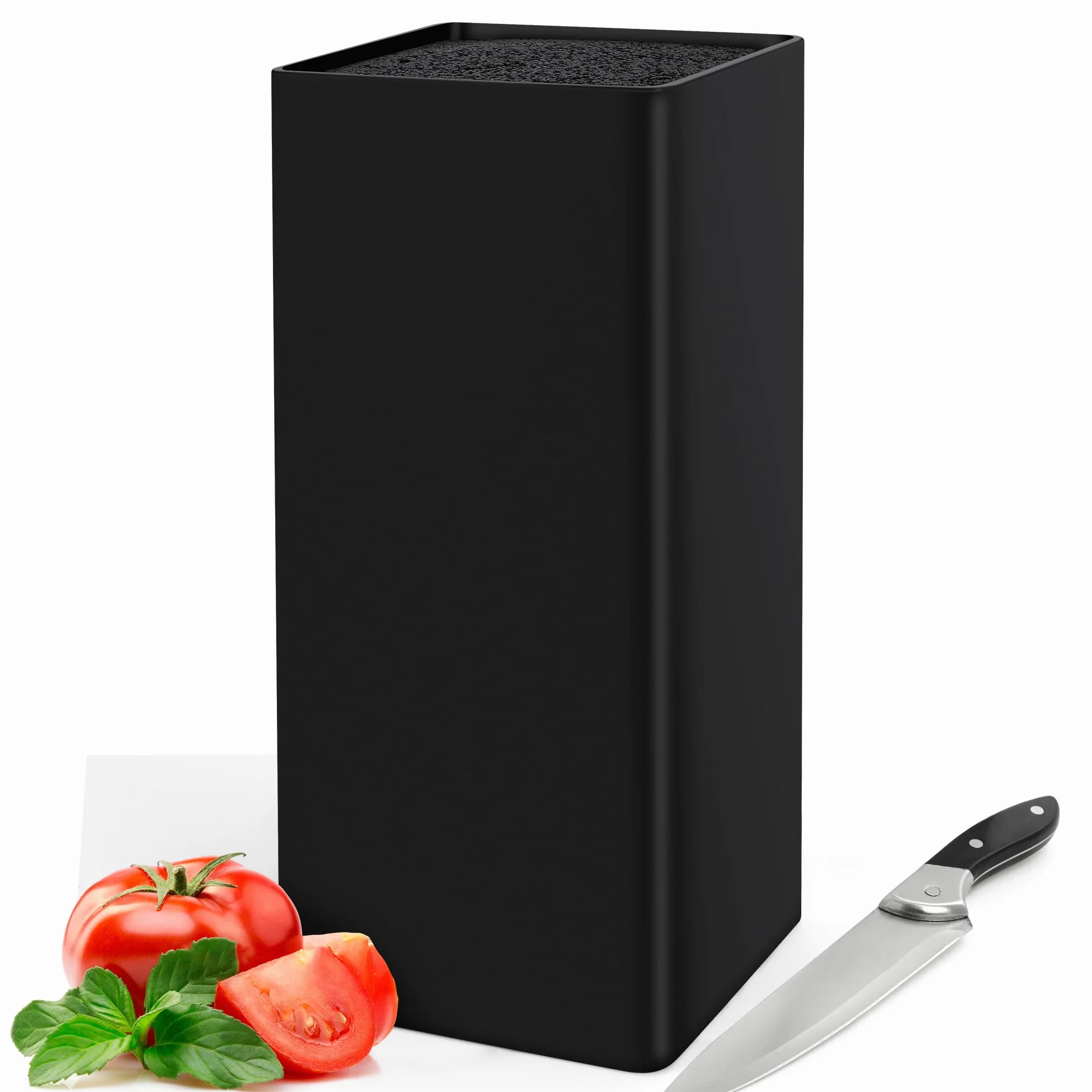 Bloc Couteaux Vide Noir Universel pour Cuisine, Porte-Couteaux avec Lattes Flexibles, 22 x 9.5 x 9.5 cm