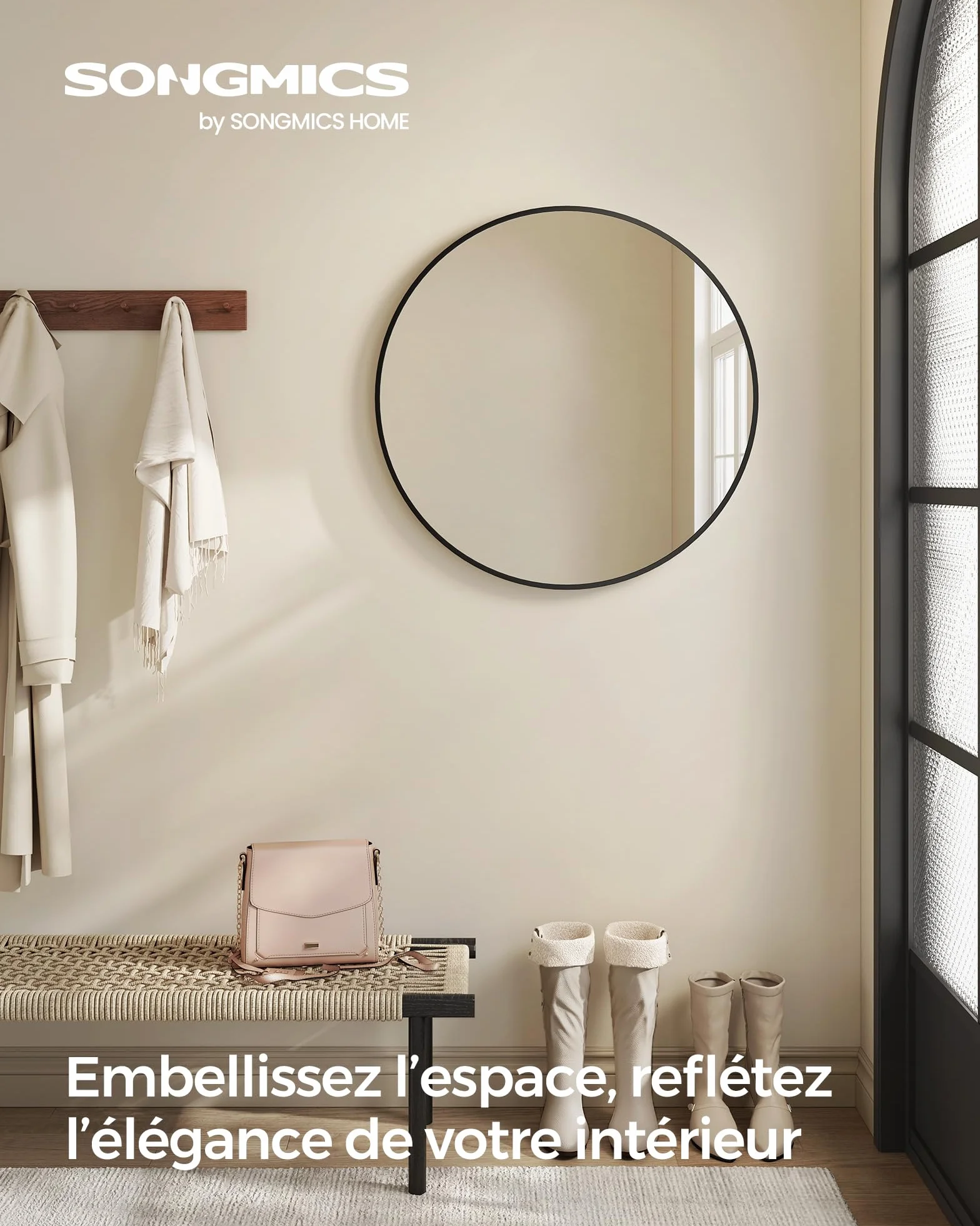 SONGMICS Miroir Rond Mural 61 cm Cadre en Métal Noir d'encre LWM102B01