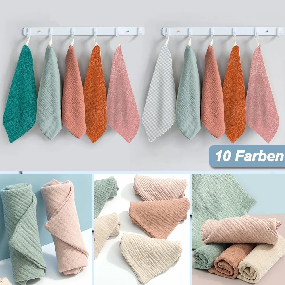 Serviette Visage Bébé Débarbouillettes en Mousseline Lavable 23x23 cm Lot de 10