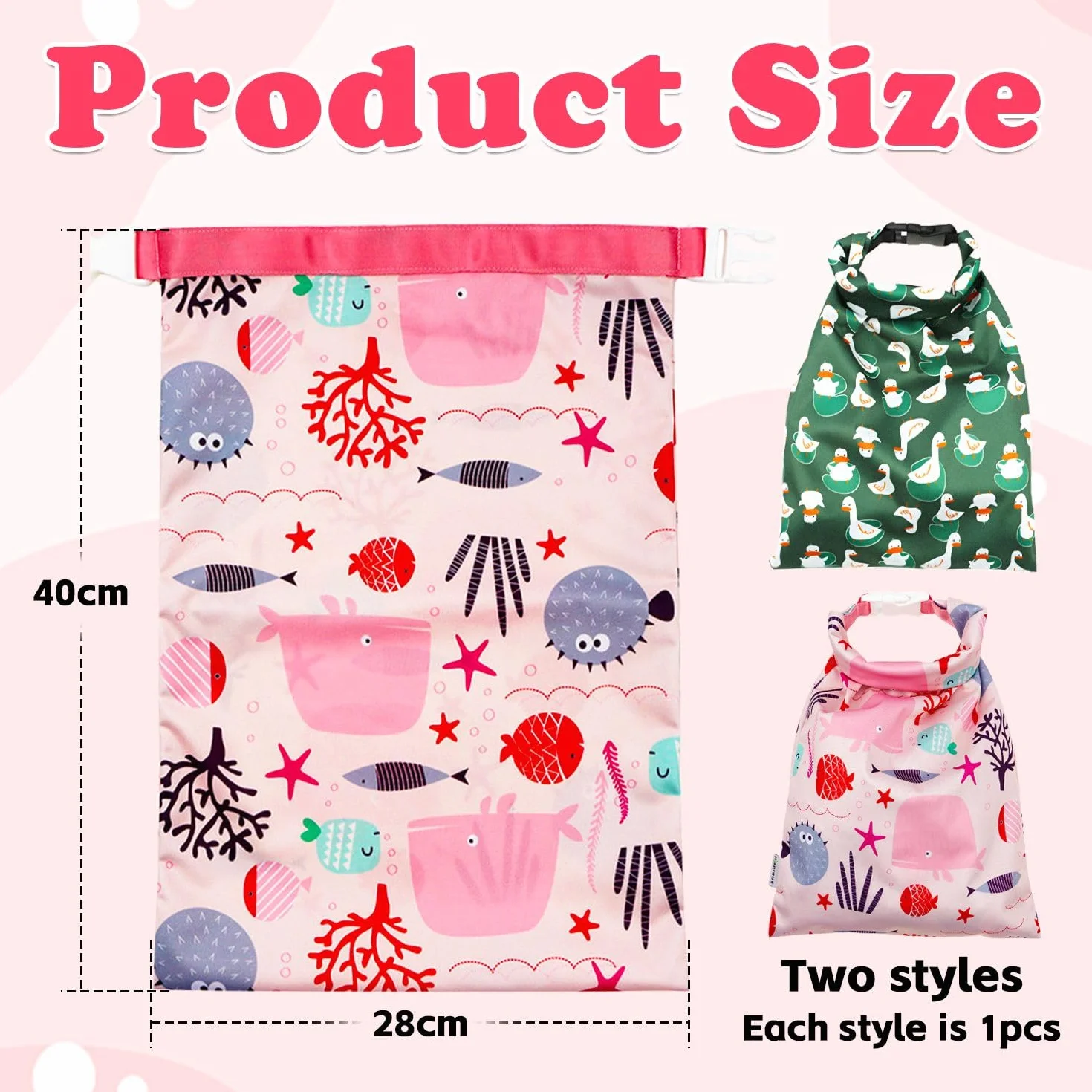 Lot de 2 sacs à couches imperméables pour bébé, Rose, Vert