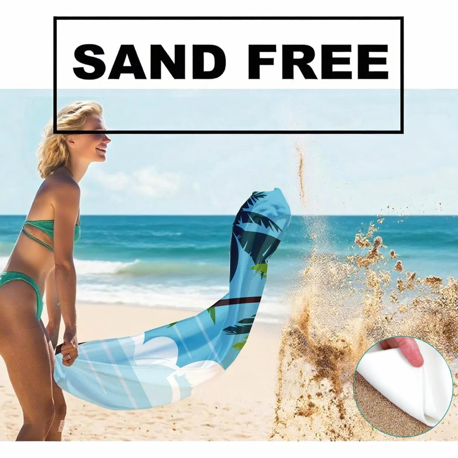 Serviette de Plage XXL 100x200 cm,Bleu Serviette Plage Microfibre avec Séchage Rapide, Anti-Sable, Absorbante Fonction Design pour Vacances Piscine Pique-Nique Voyages Yoga, Cadeau Femme Q-634
