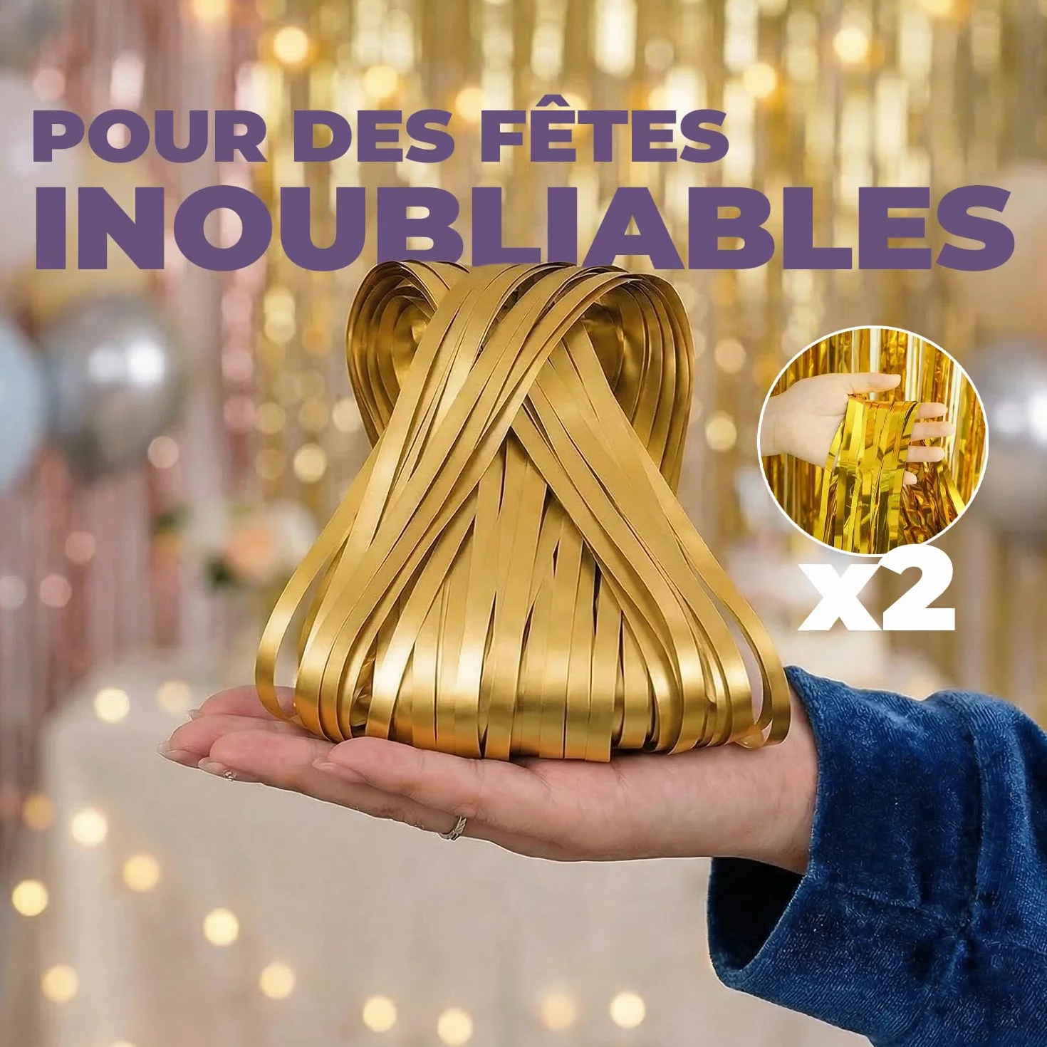 SparkL 2 Rideaux Paillettes Argentées 2m Haut Déco Fête Anniversaire Mariage