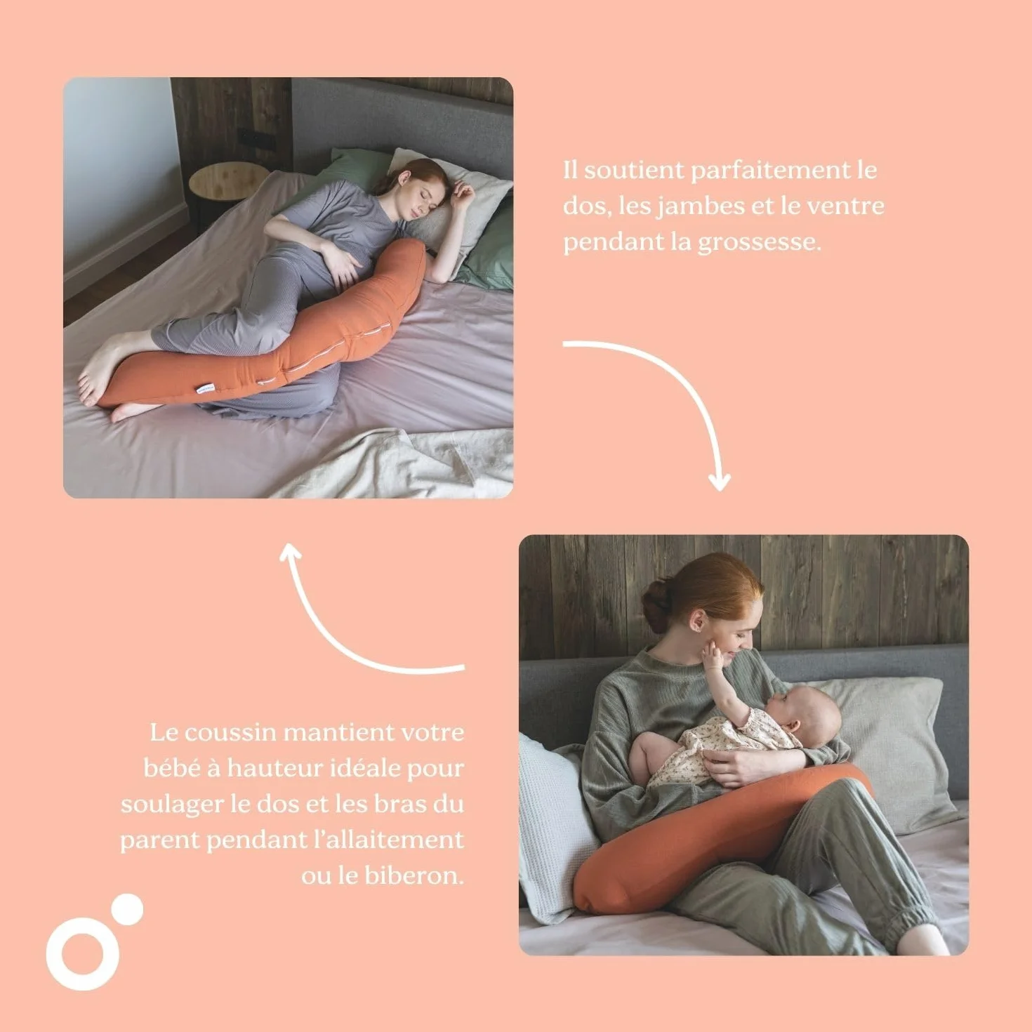 doomoo Coussin de Grossesse & Allaitement Ultra Confort Tissu Bio Oeko-Tex Tetra Jersey Terracotta