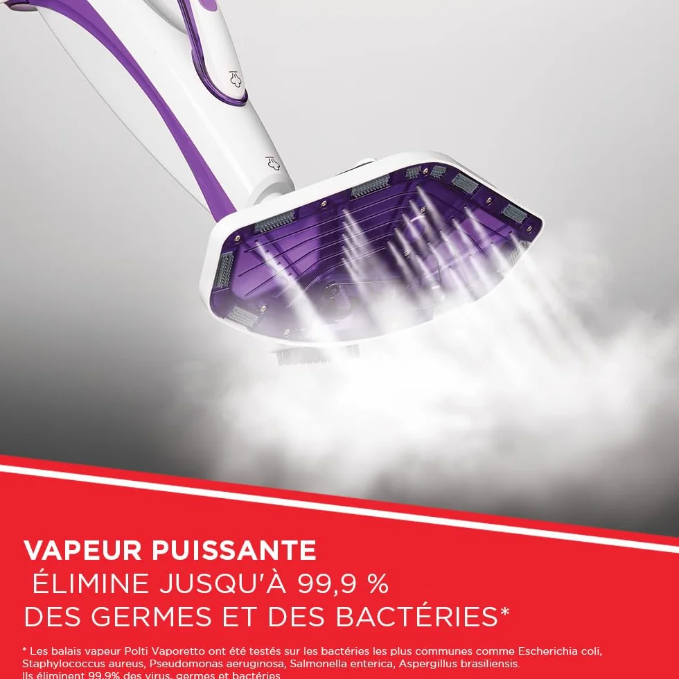 Polti Vaporetto SV440 Double Nettoyeur Vapeur 2-en-1 Balai Main 11 Accessoires Blanc Violet