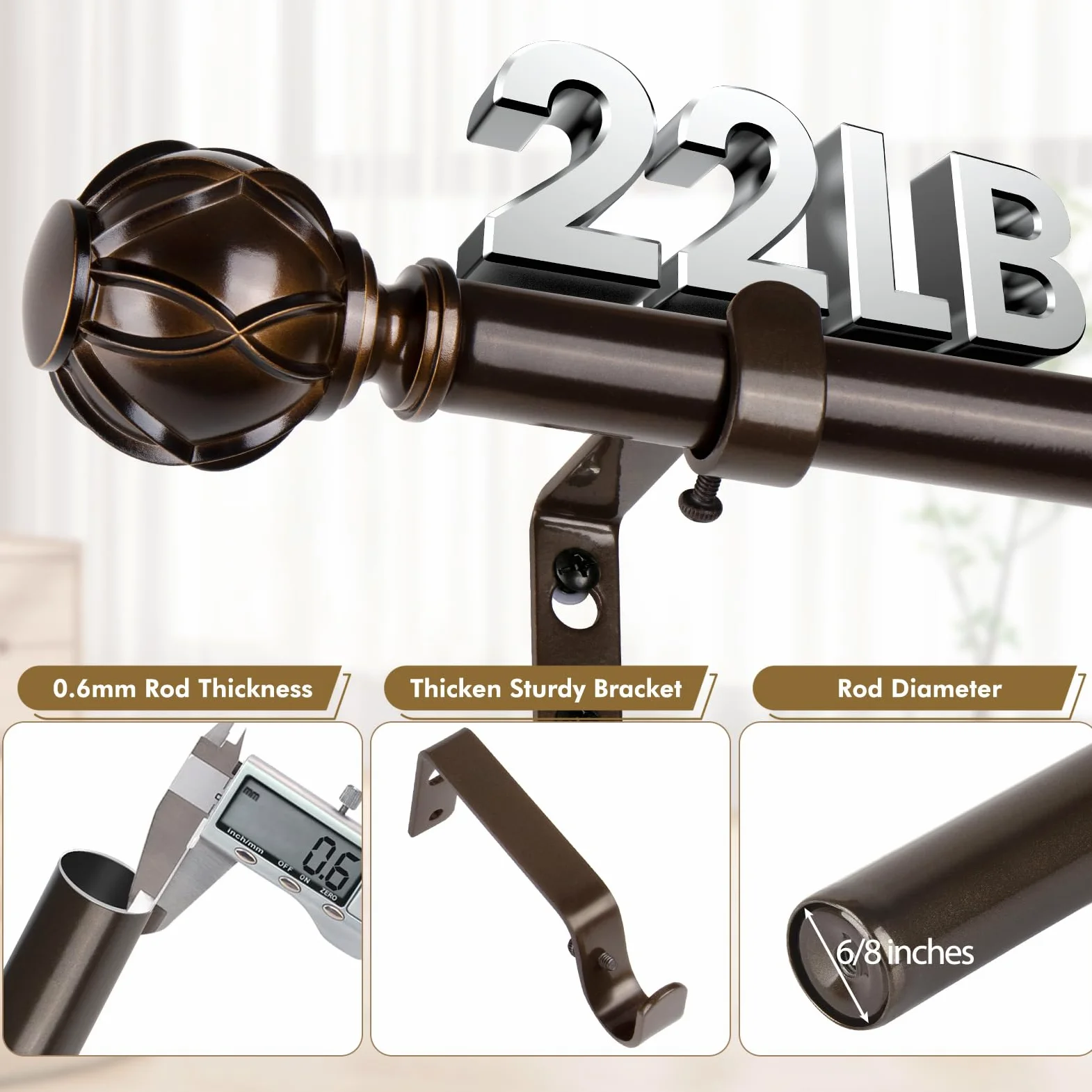 HOTOZON Lot de 2 tringles à rideaux simples de 167 à 304 cm pour fenêtres, tringle à rideaux simple de 1,9 cm avec embouts en filet, bronze antique