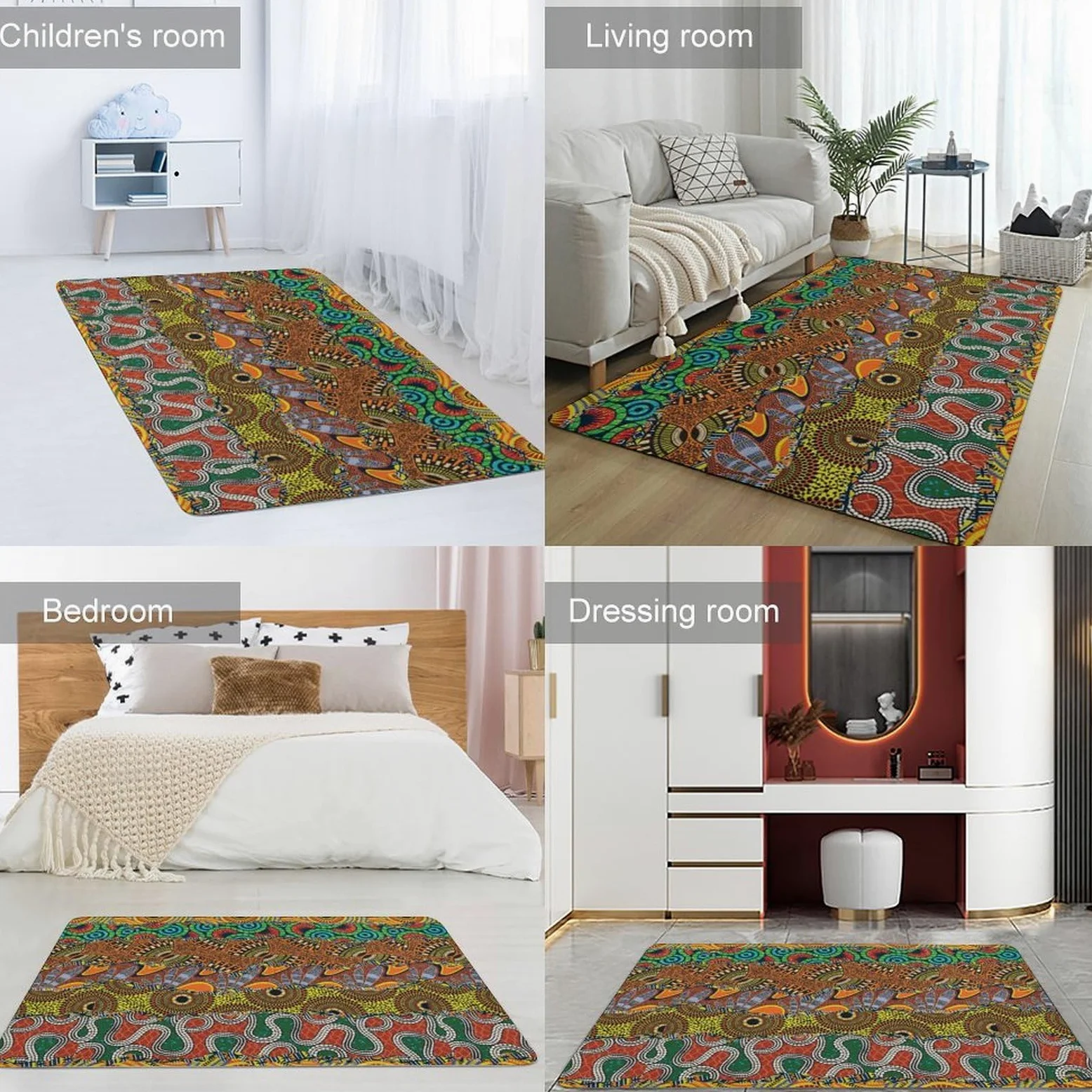 Tapis Africain Patchwork Motif Tapis de Sol Doux pour Salon Chambre (100 x 150 cm)