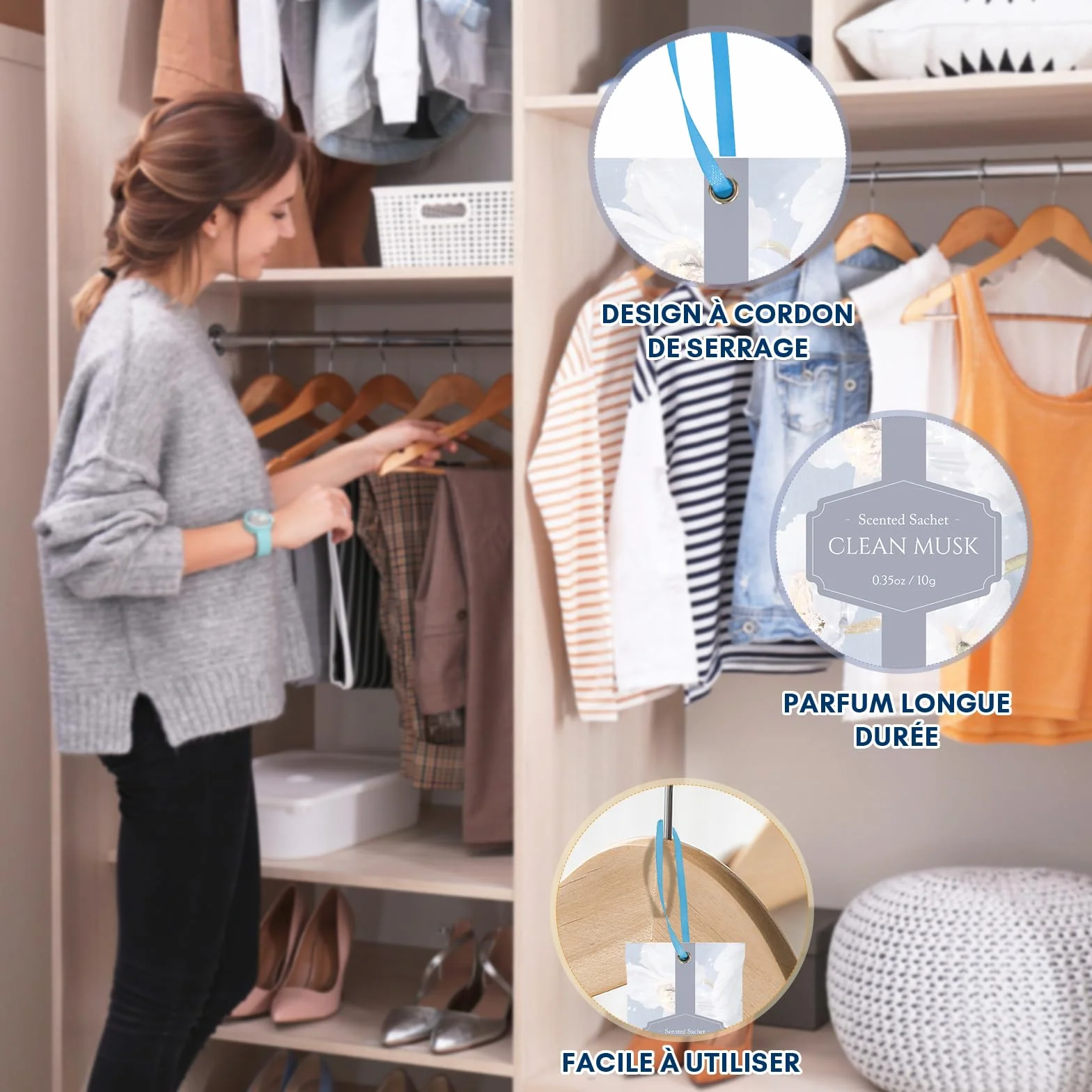 Sachet Parfumé Armoire Musc Propre 14 Sachets pour Armoire et Linge