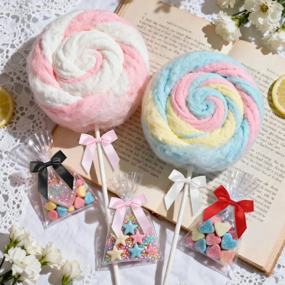 Lot de 50 nœuds en Satin 6 cm décoratifs Faits à la Main avec pastilles adhésives pour Noël, Emballage Cadeau