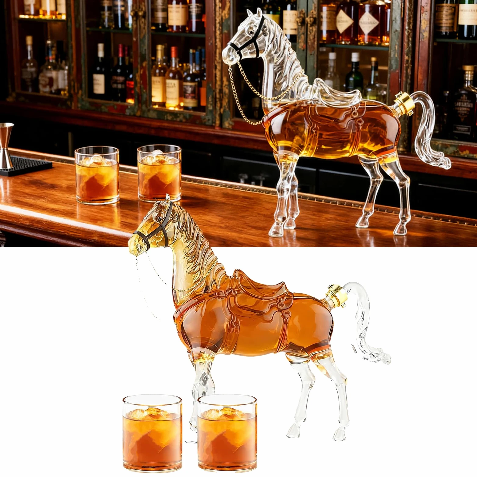 Carafe à Whisky, Coffret Cadeau Whisky Pour Homme Carafe à Whisky En Forme De Cheval Avec 2 Verres à Liqueur Coffret Cadeau Original Pour Homme Papa Mari Petit Ami