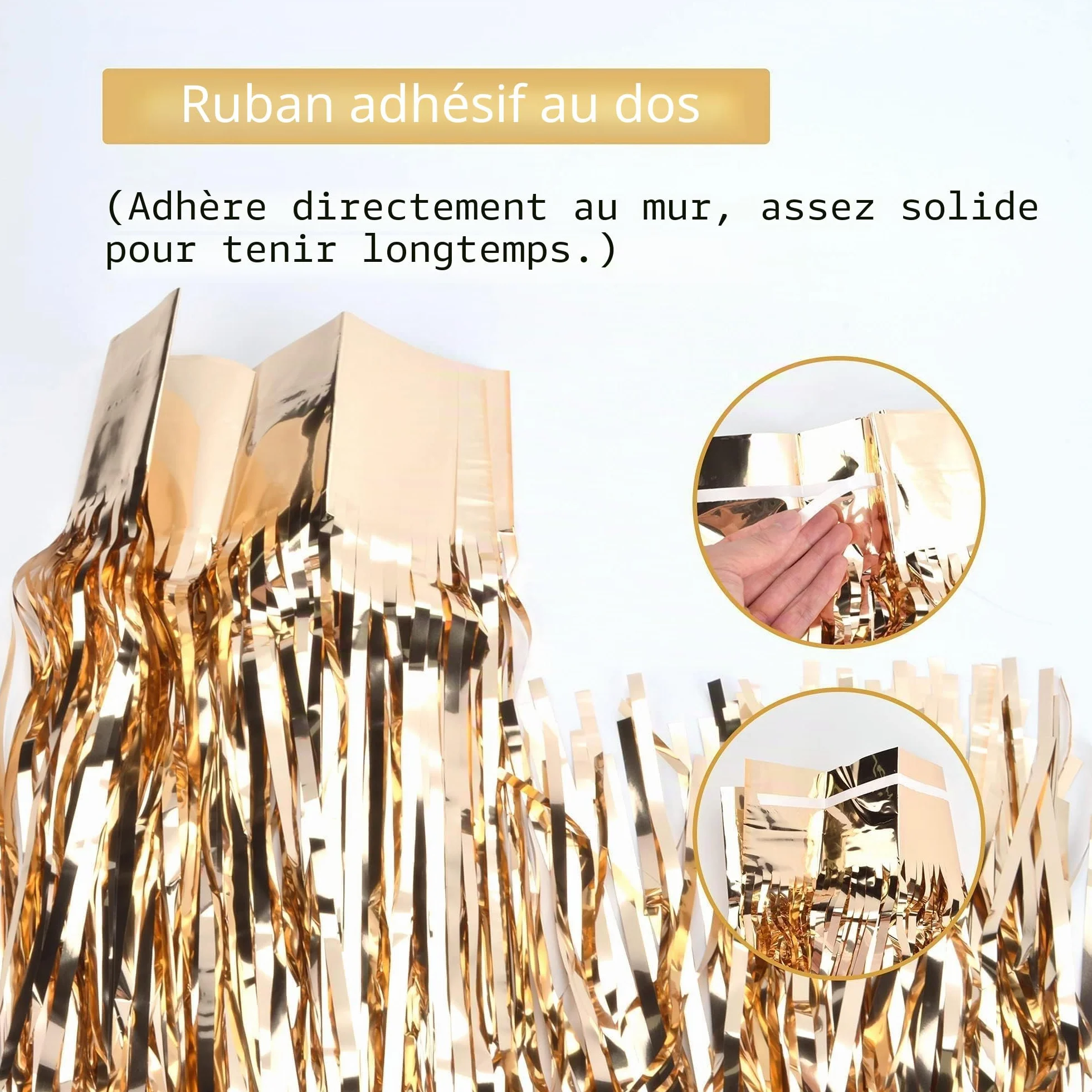 Rideau Métallique à Franges Or Champagne 5 Pièces Aluminium 1x2 m Toile de Fond Déco Anniversaire Mariage Fête Noël