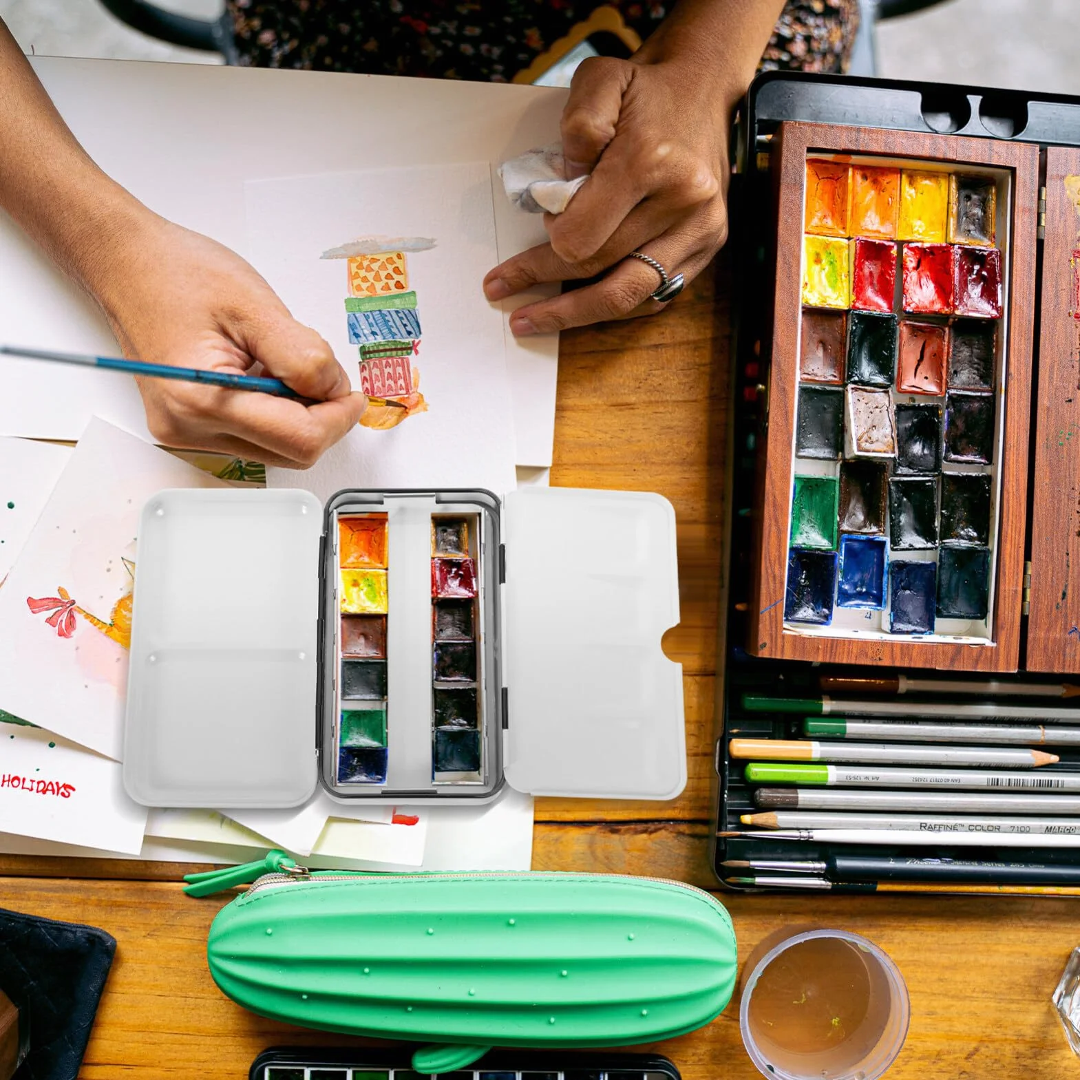 SUPVOX Boîte Vide Aquarelle Métallique Compacte 12 Demi-Godets Palette