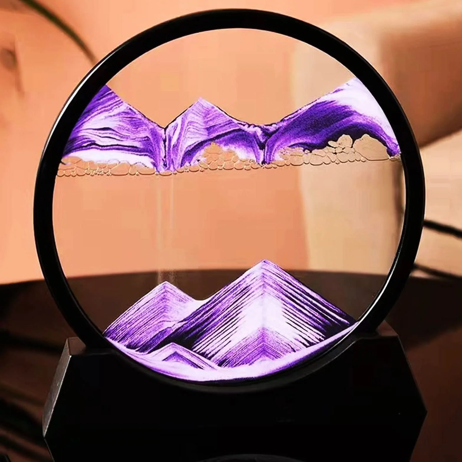 Sablier 3D en mouvement avec cadre en verre fluide 17,8 cm violet décoration maison bureau