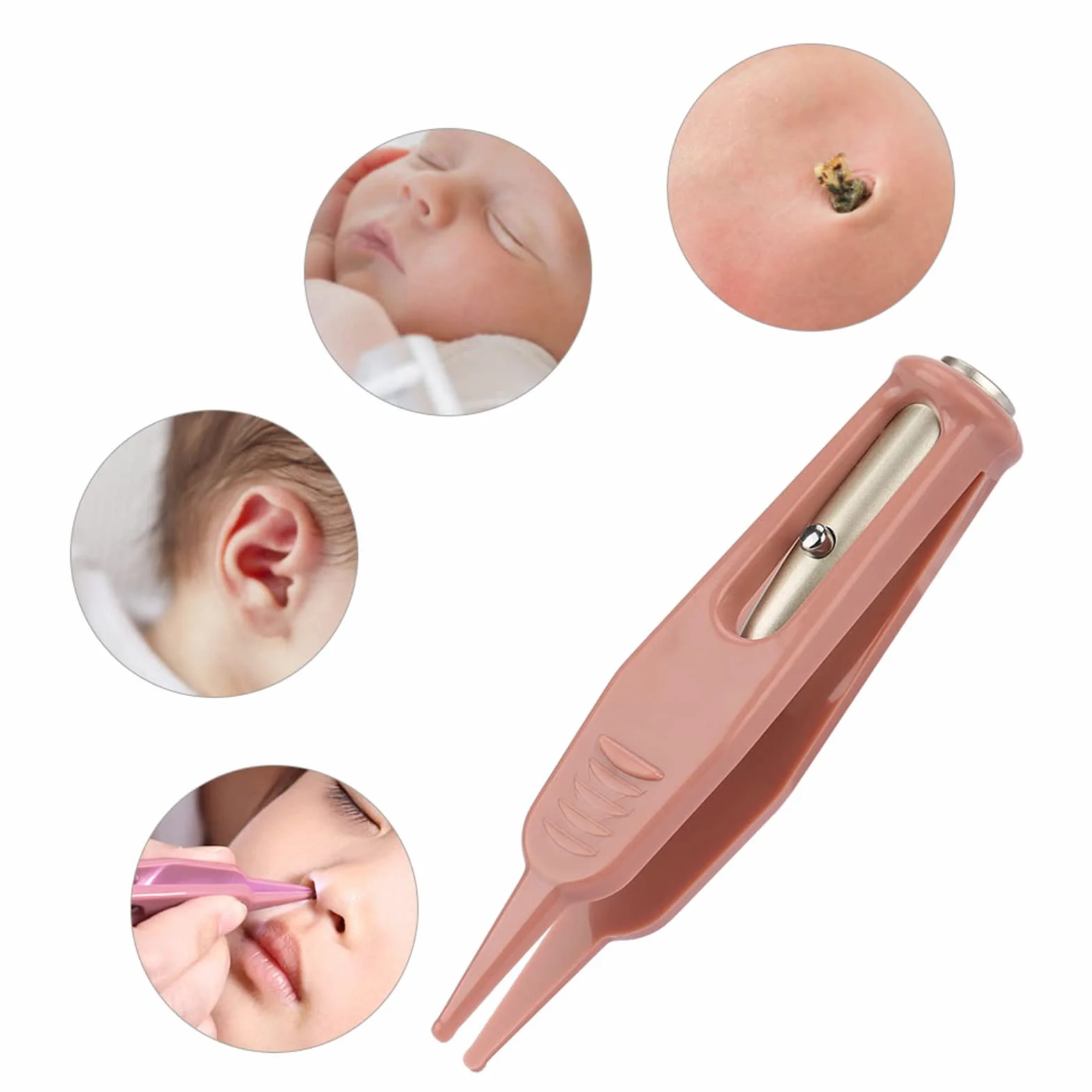 Pincettes de Nettoyage pour Bébé avec Lumière LED, Nettoyant Oreilles Nez Nombril, Dissolvant Plastique