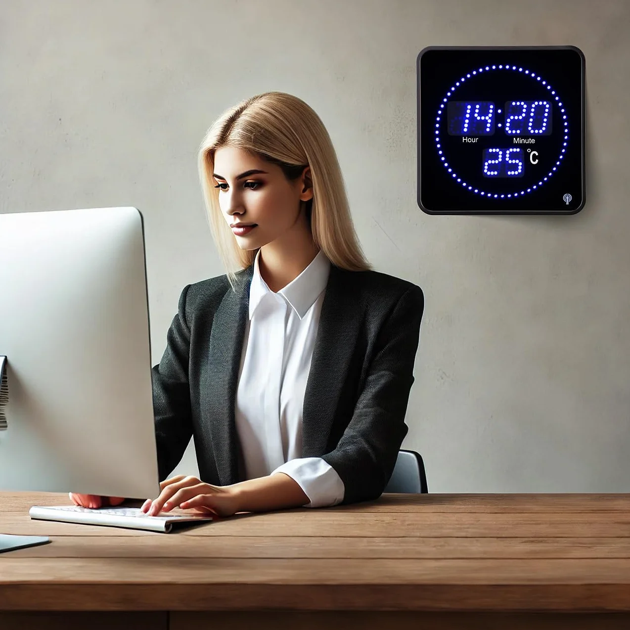 Lunartec Horloge radiopilotée avec thermomètre LED bleues 20x20 cm