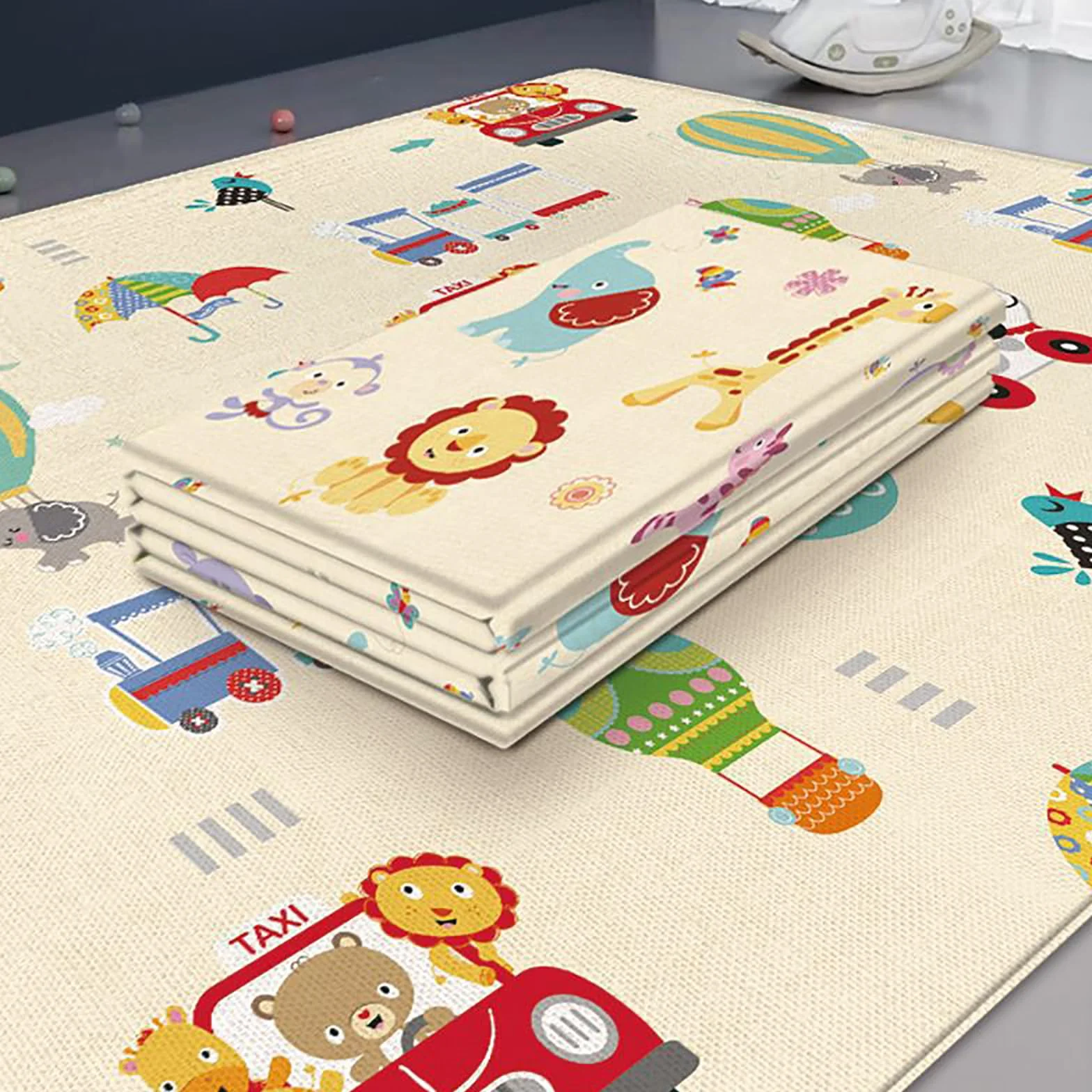 Tapis de Jeu pour Bébé Pliable Antidérapant Imperméable Double Face 0-6 Mois Transport