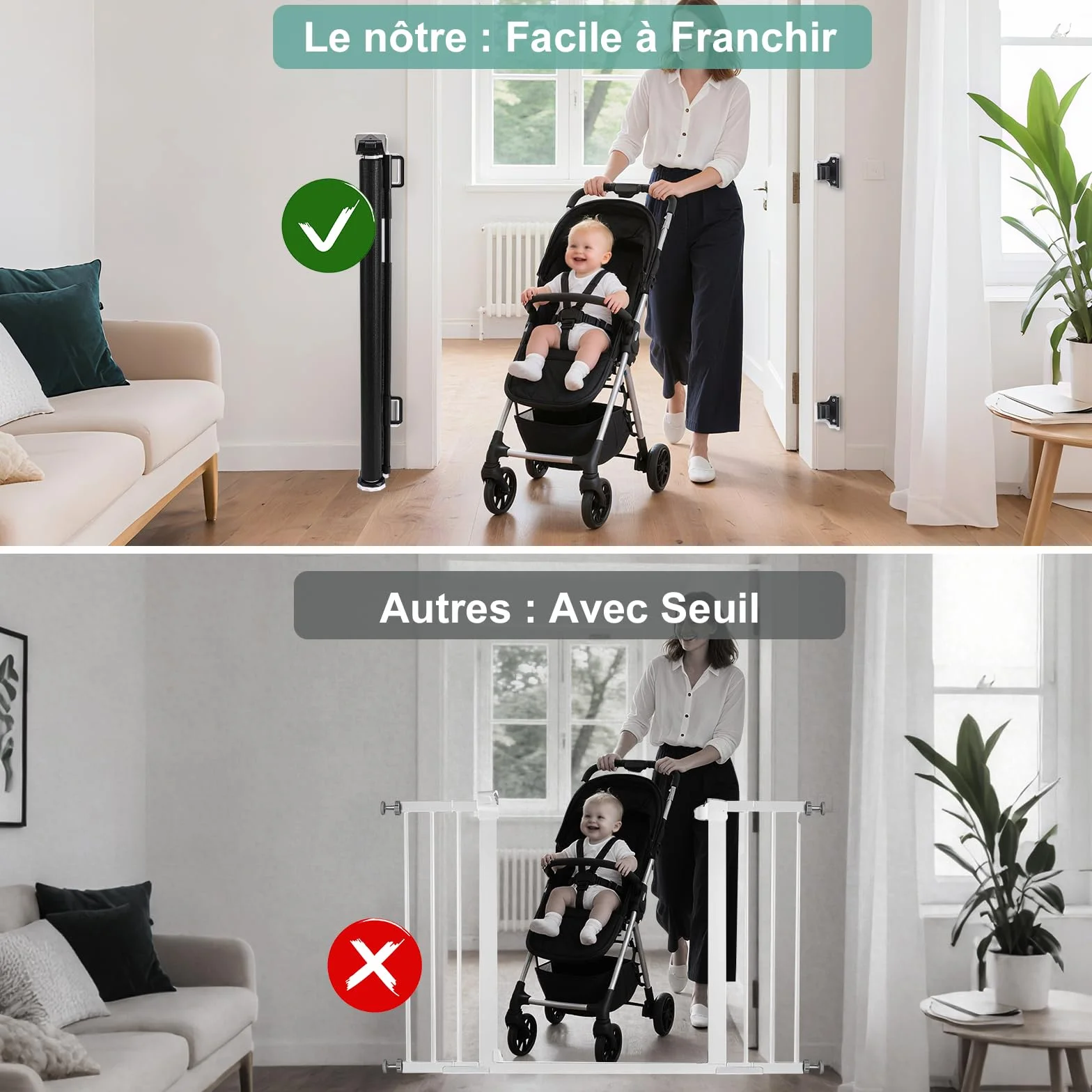 Barrière Sécurité Enfant Chien, Barriere Securite Retractable, Renforcement Fibre Verre, 1.5M