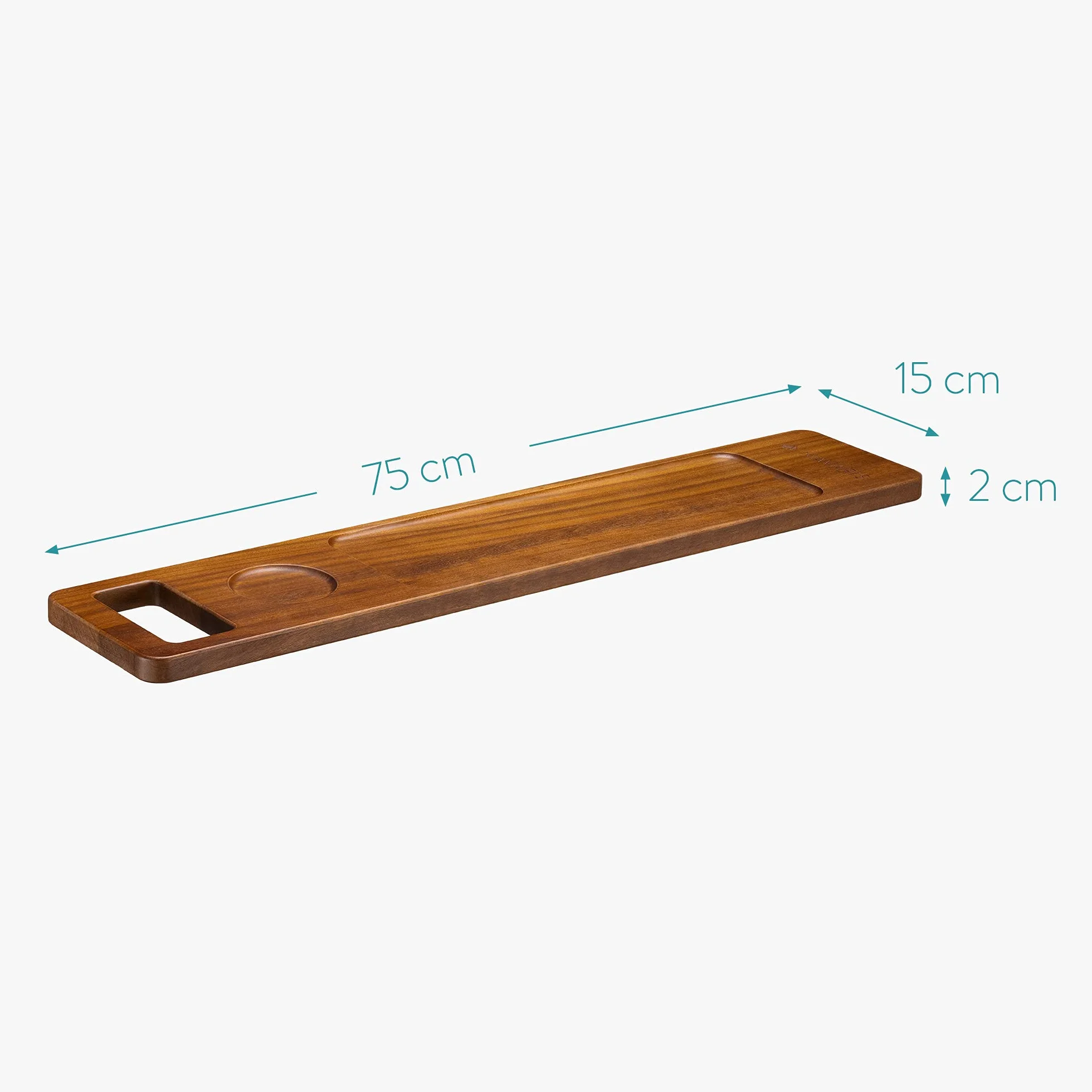 Navaris Pont de Baignoire en Bois Plateau de Bain 74,9 x 15,2 x 2 cm avec Support Tablette Livre téléphone Verre