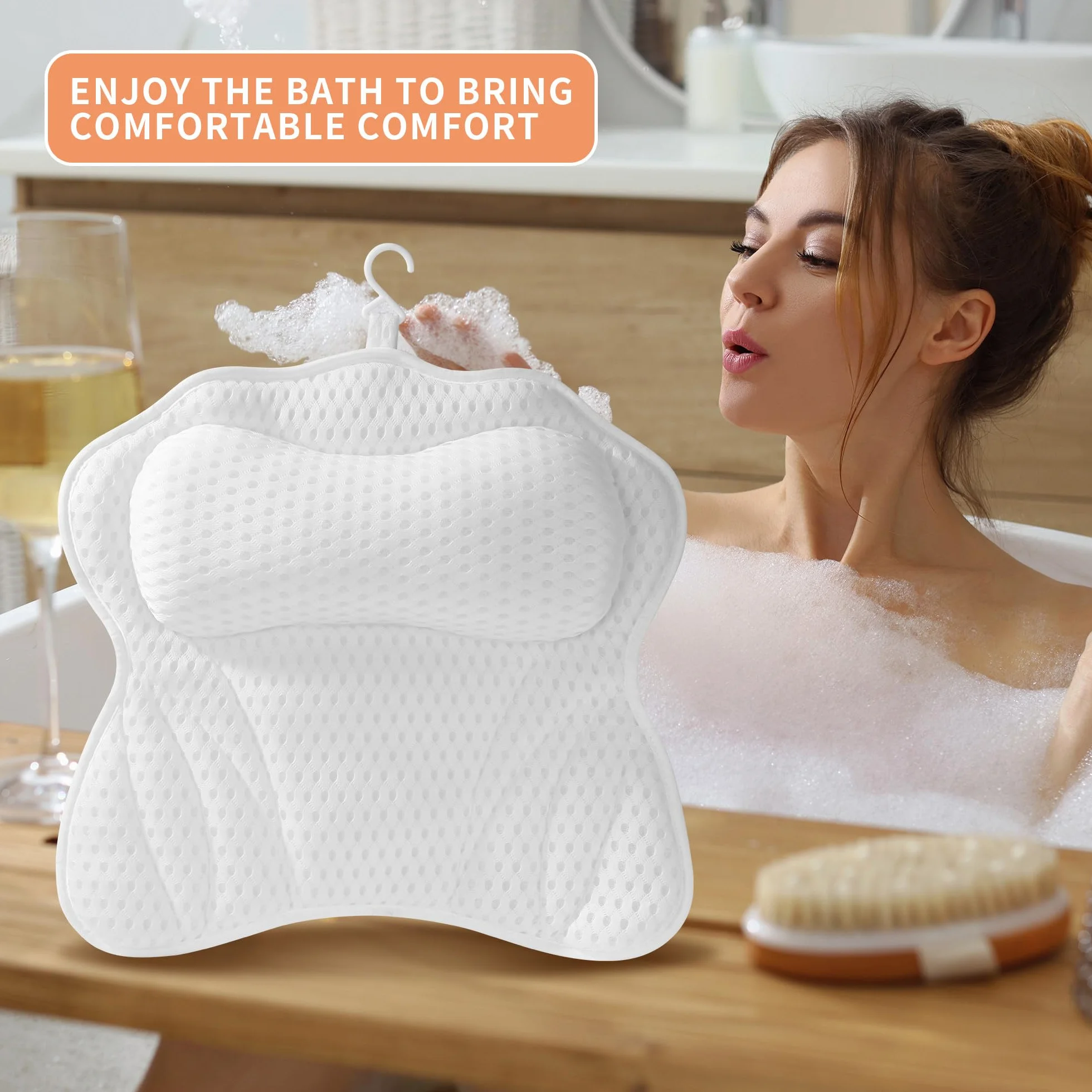 Coussin Baignoire Adulte 4D Air Mesh 6 Ventouses Antidérapantes