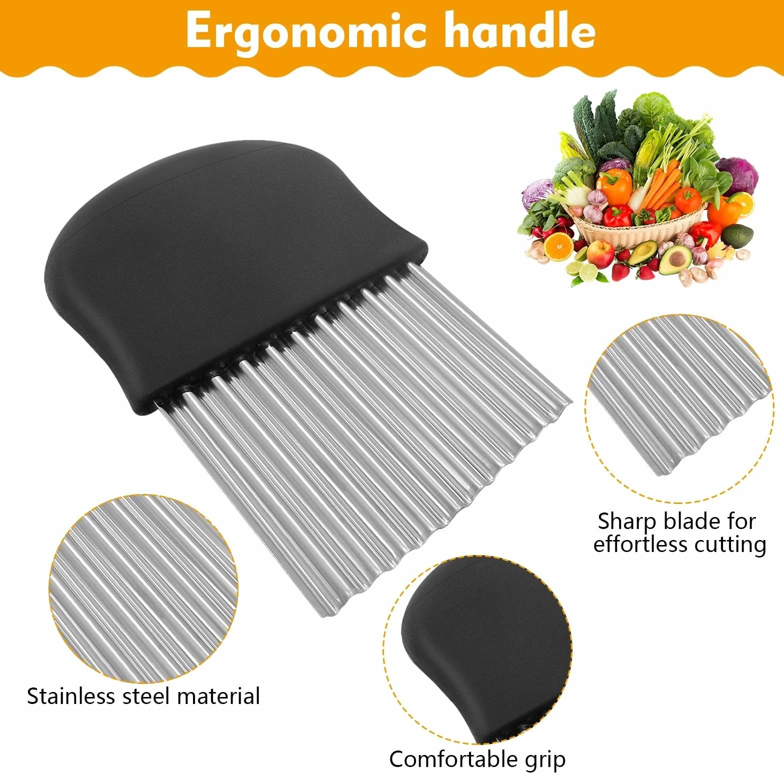 Coupe-vagues 14 x 9,5 cm Lame Ondulée Acier Inoxydable pour Frites Pommes De Terre Légumes